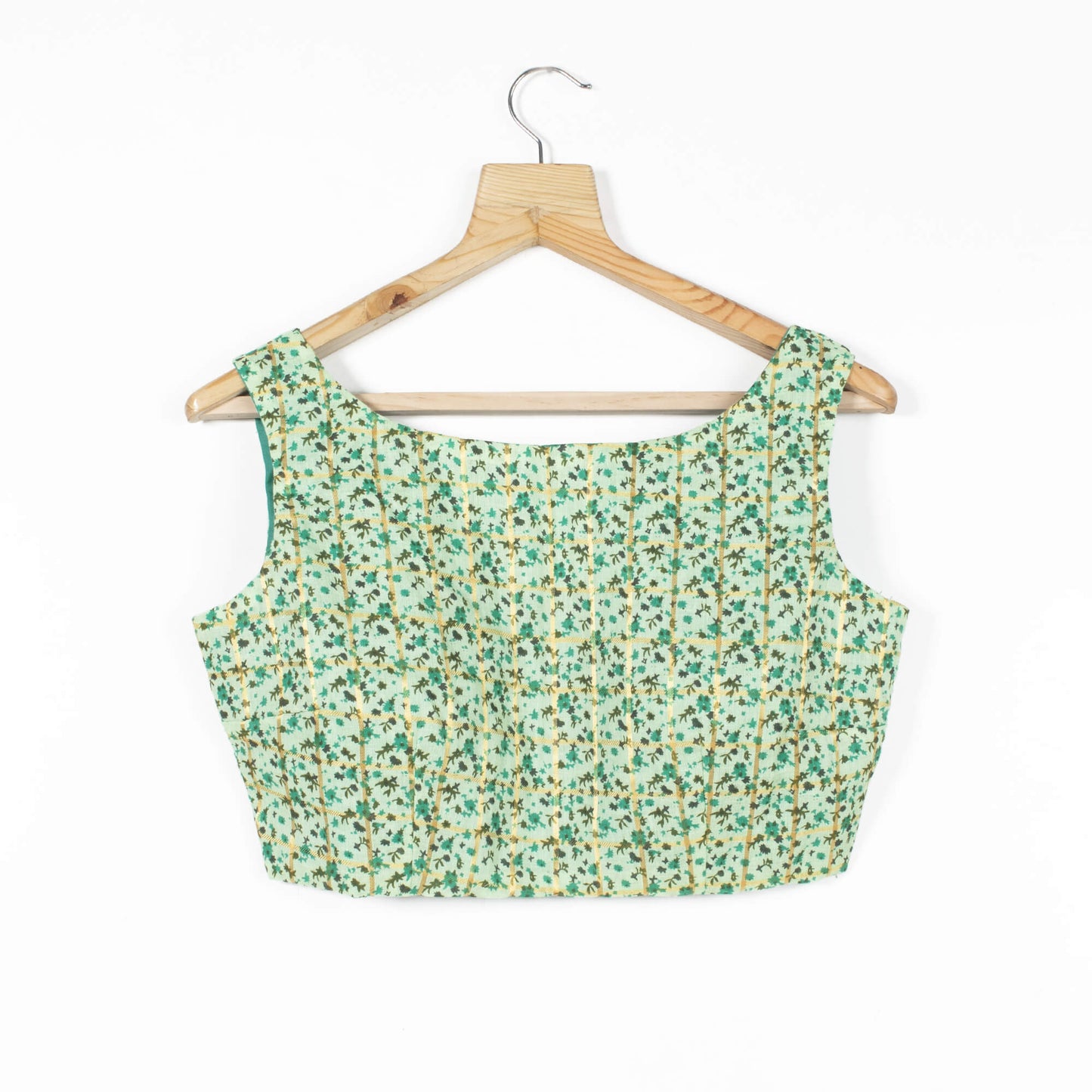Floral Printed Golden Checks Mulmul Blouse