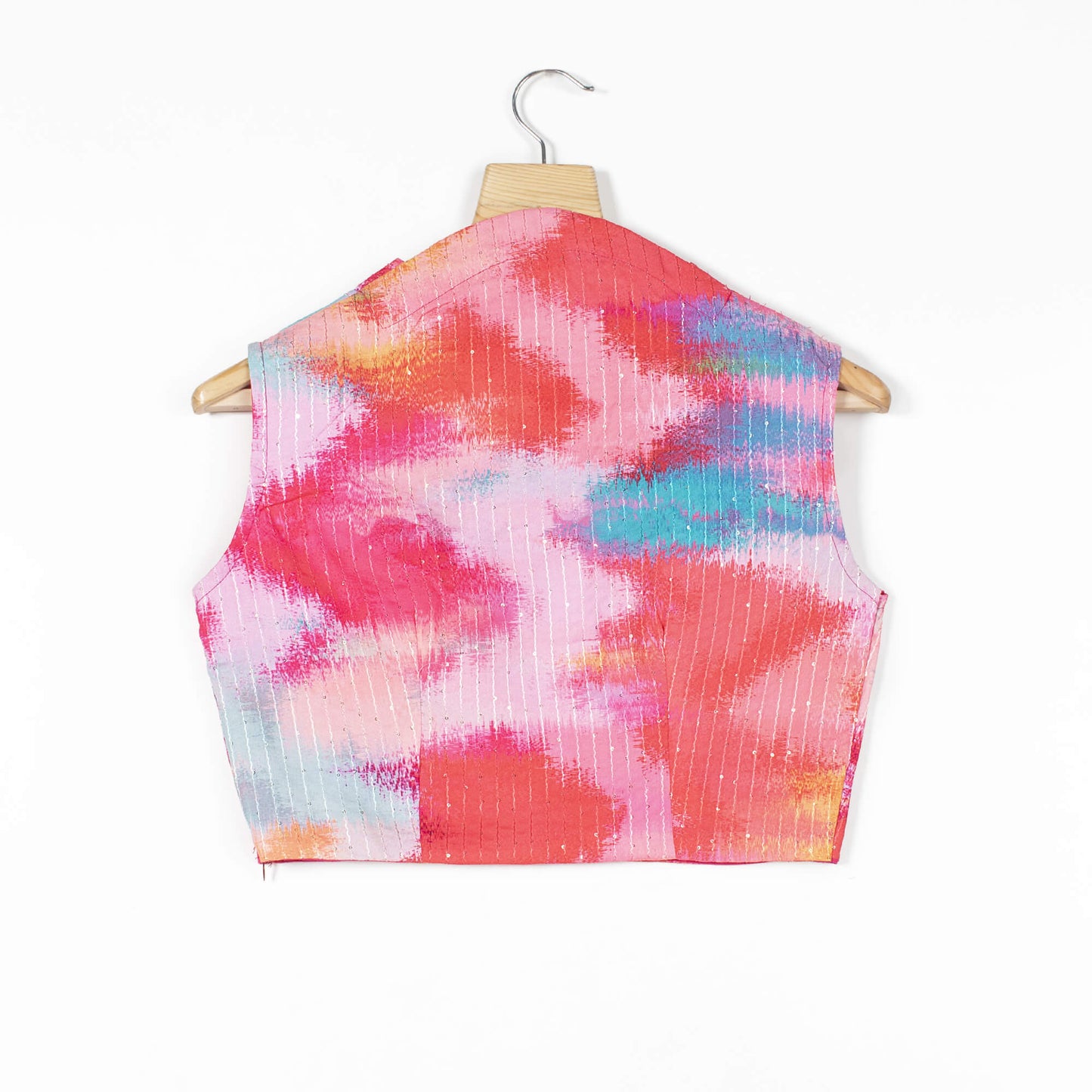 Tye And Dye Printed Sequins Crepe Collar Blouse