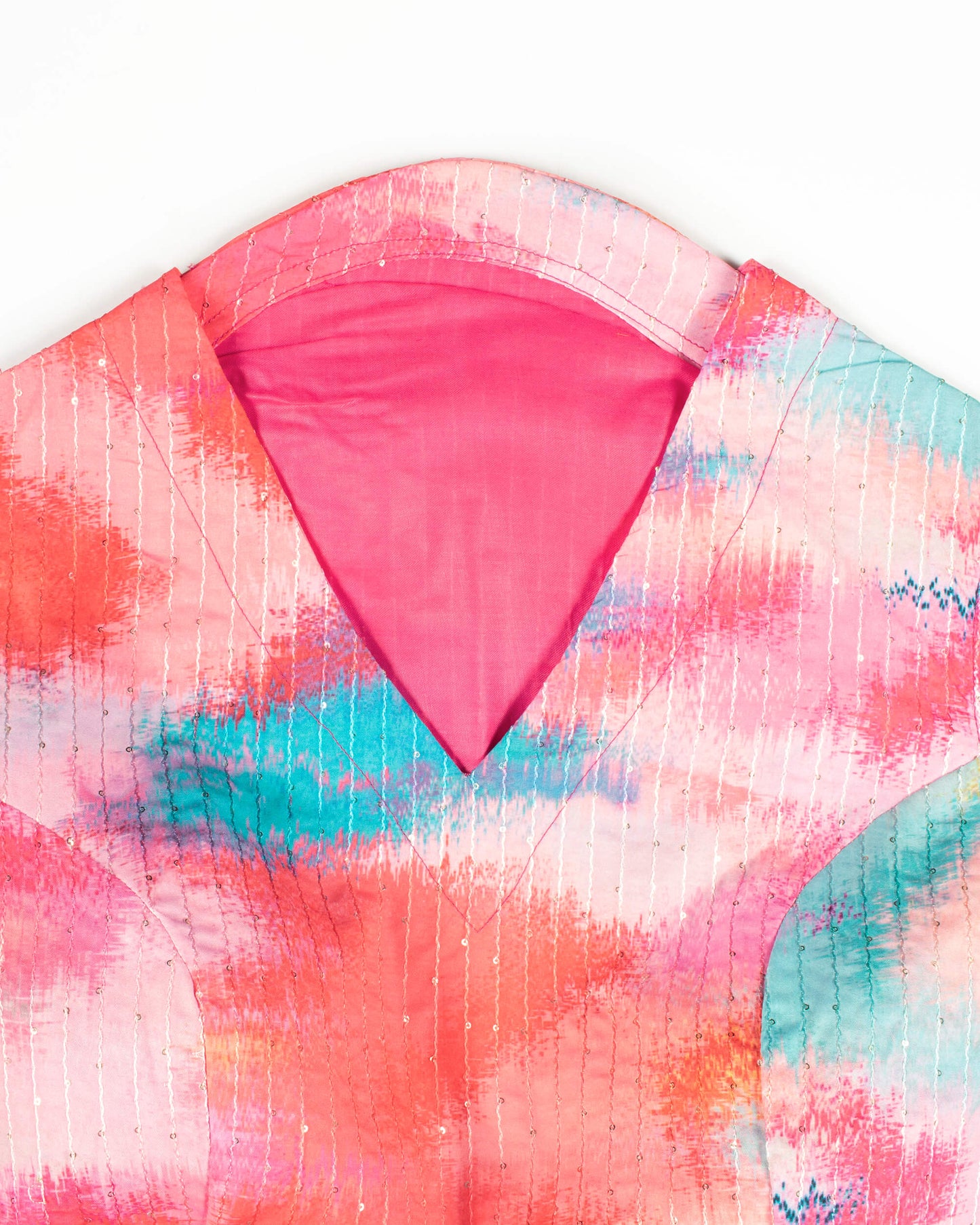Tye And Dye Printed Sequins Crepe Collar Blouse