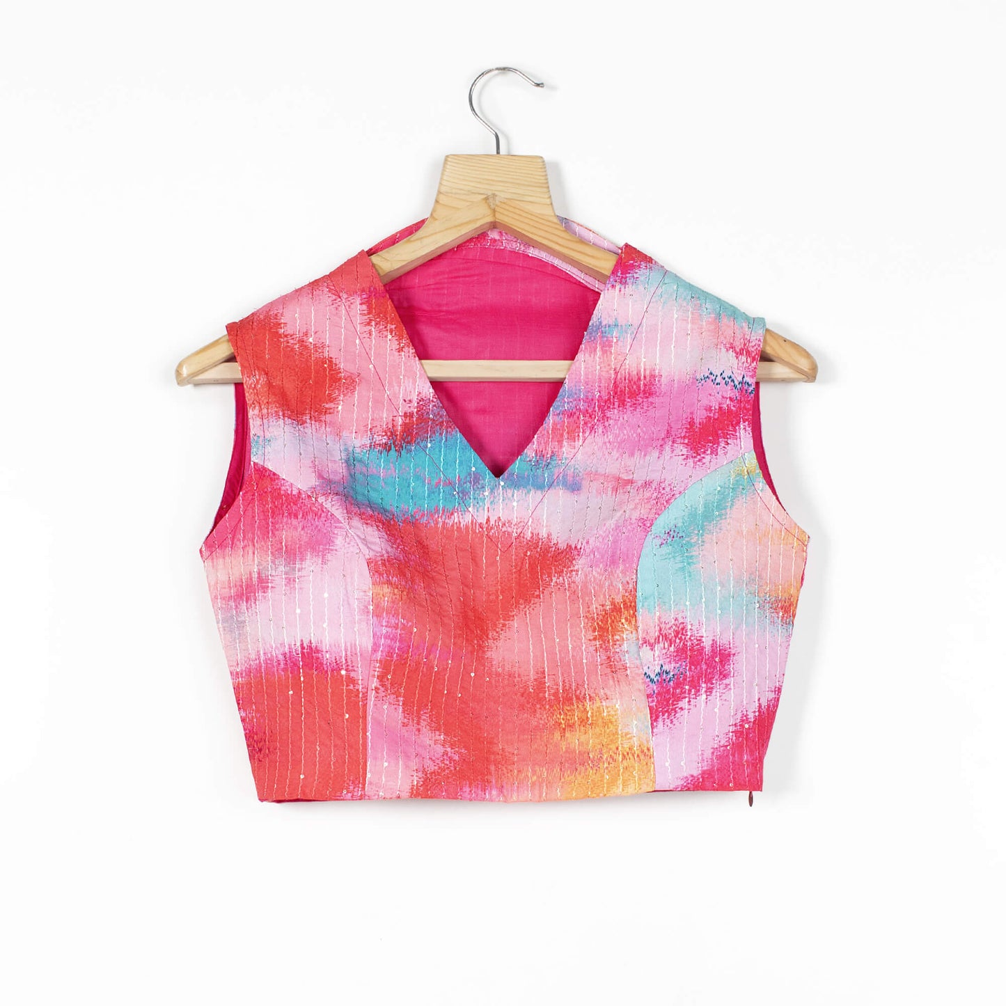 Tye And Dye Printed Sequins Crepe Collar Blouse