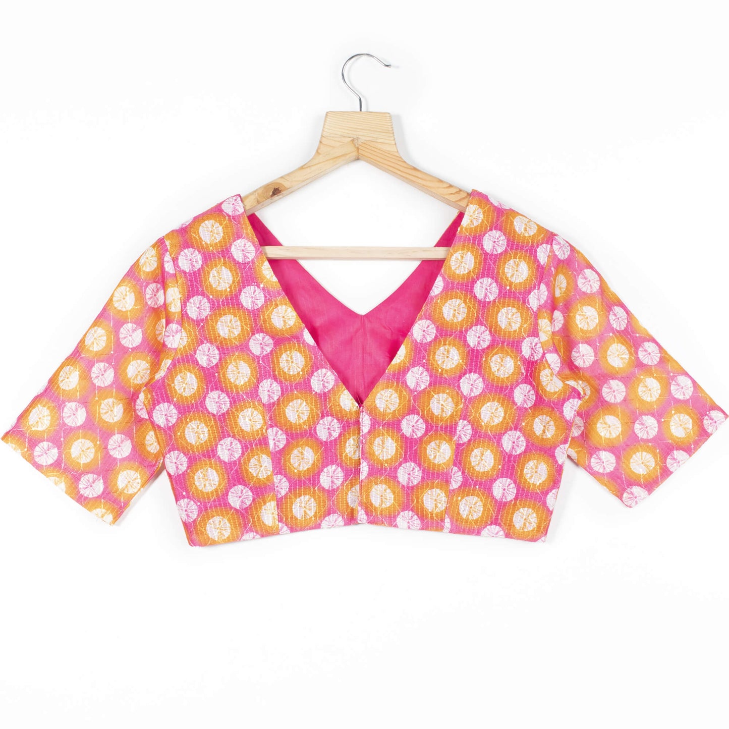 Shibori Printed Sequins Embroidery Silk Blouse