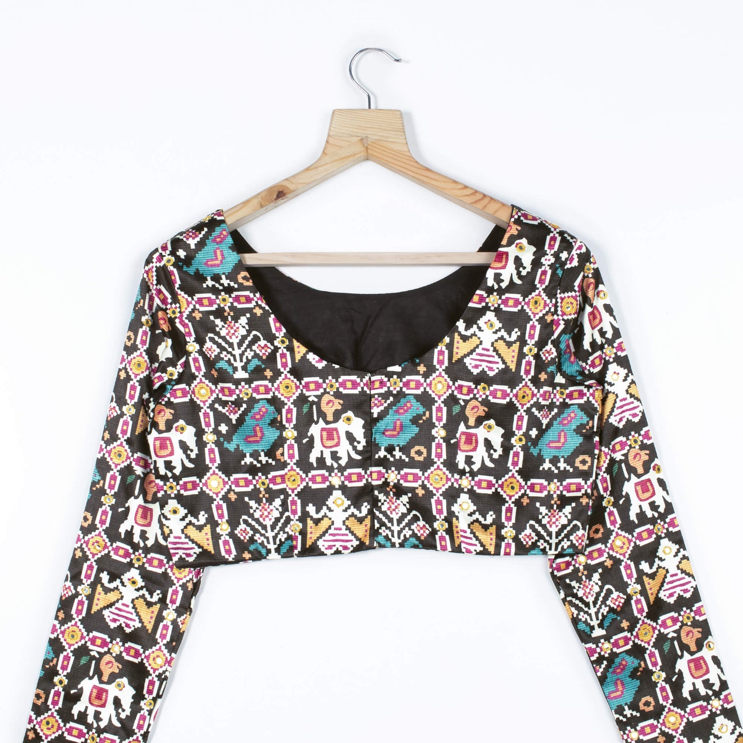 Patola Printed Embroidery Mirror Work Satin Blouse