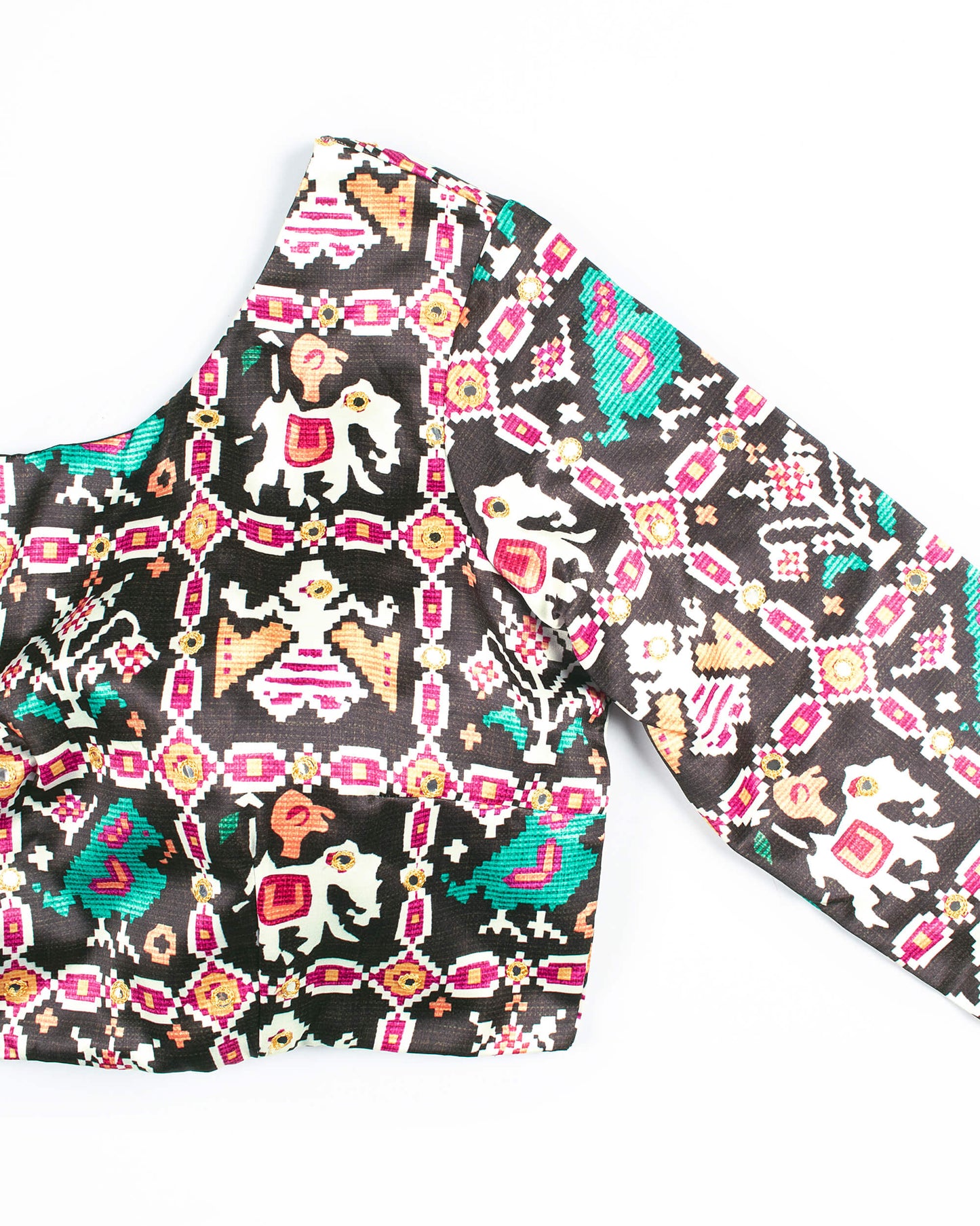 Patola Printed Embroidery Mirror Work Satin Blouse