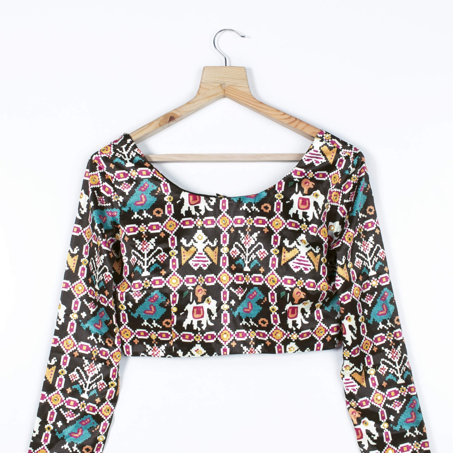 Patola Printed Embroidery Mirror Work Satin Blouse