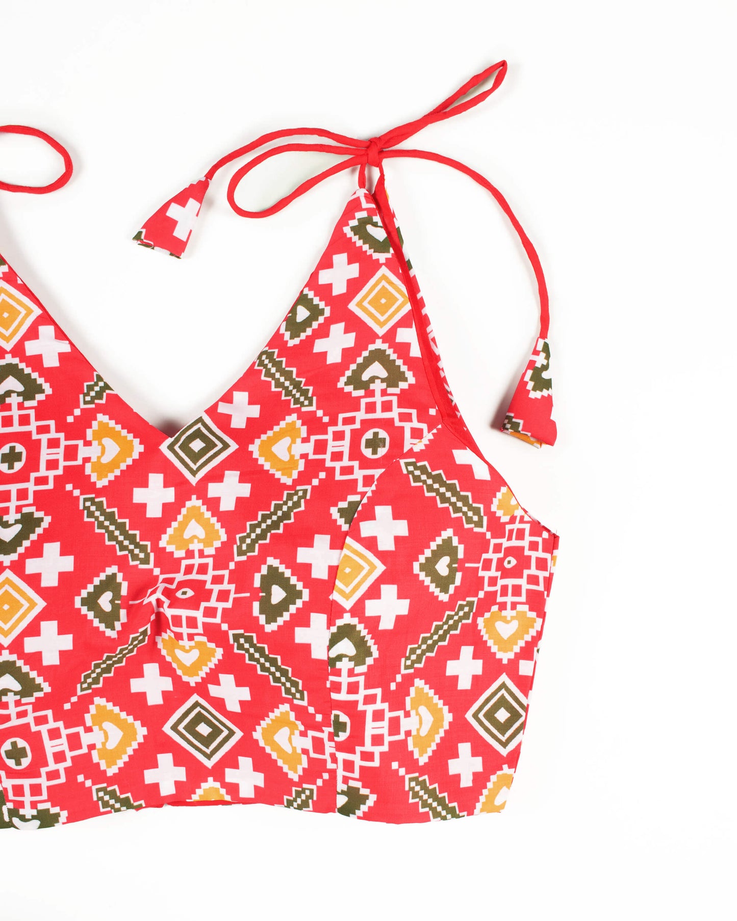 Patolaa Printed Muslin Spaghetti Tie Up Blouse