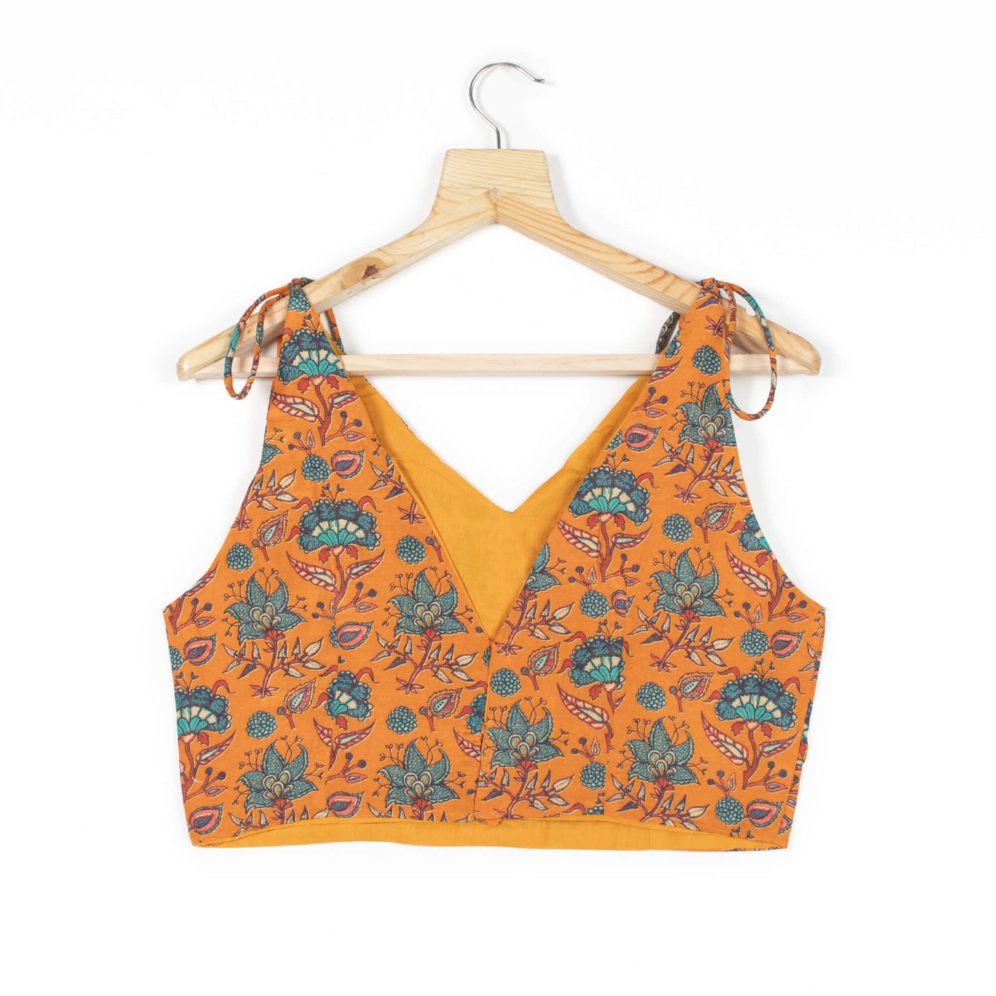 Floral Printed Viscose Muslin Spaghetti Tie Up Blouse