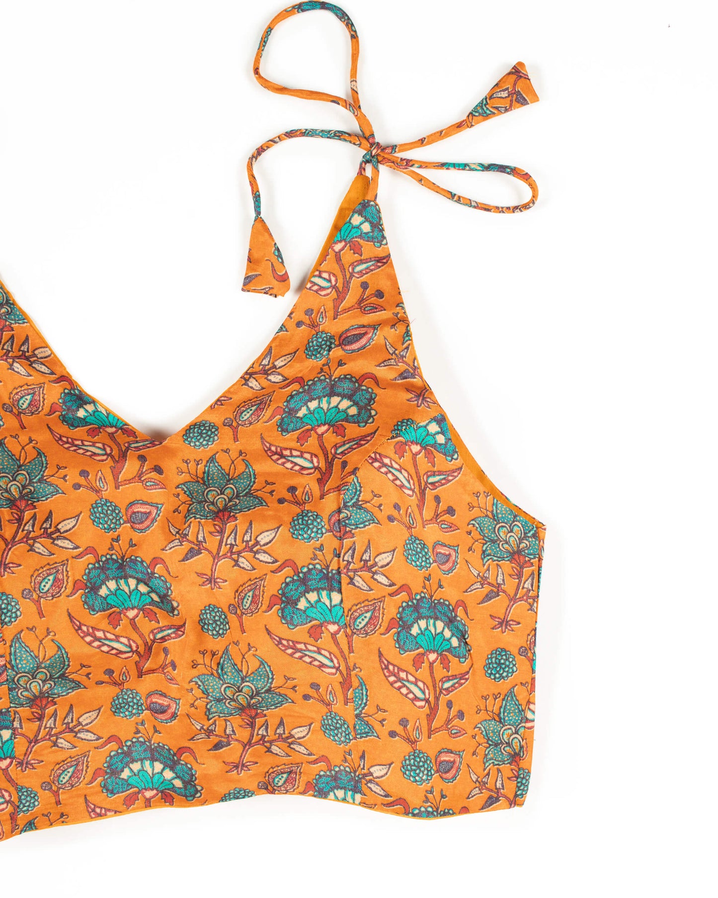 Floral Printed Viscose Muslin Spaghetti Tie Up Blouse