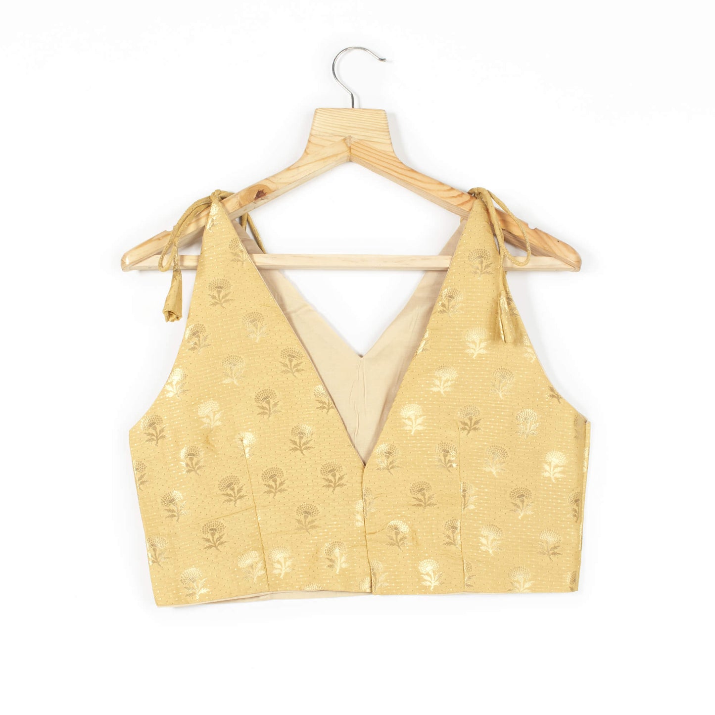 Booti Zari Jacquard Silk Spaghetti Tie Up Blouse