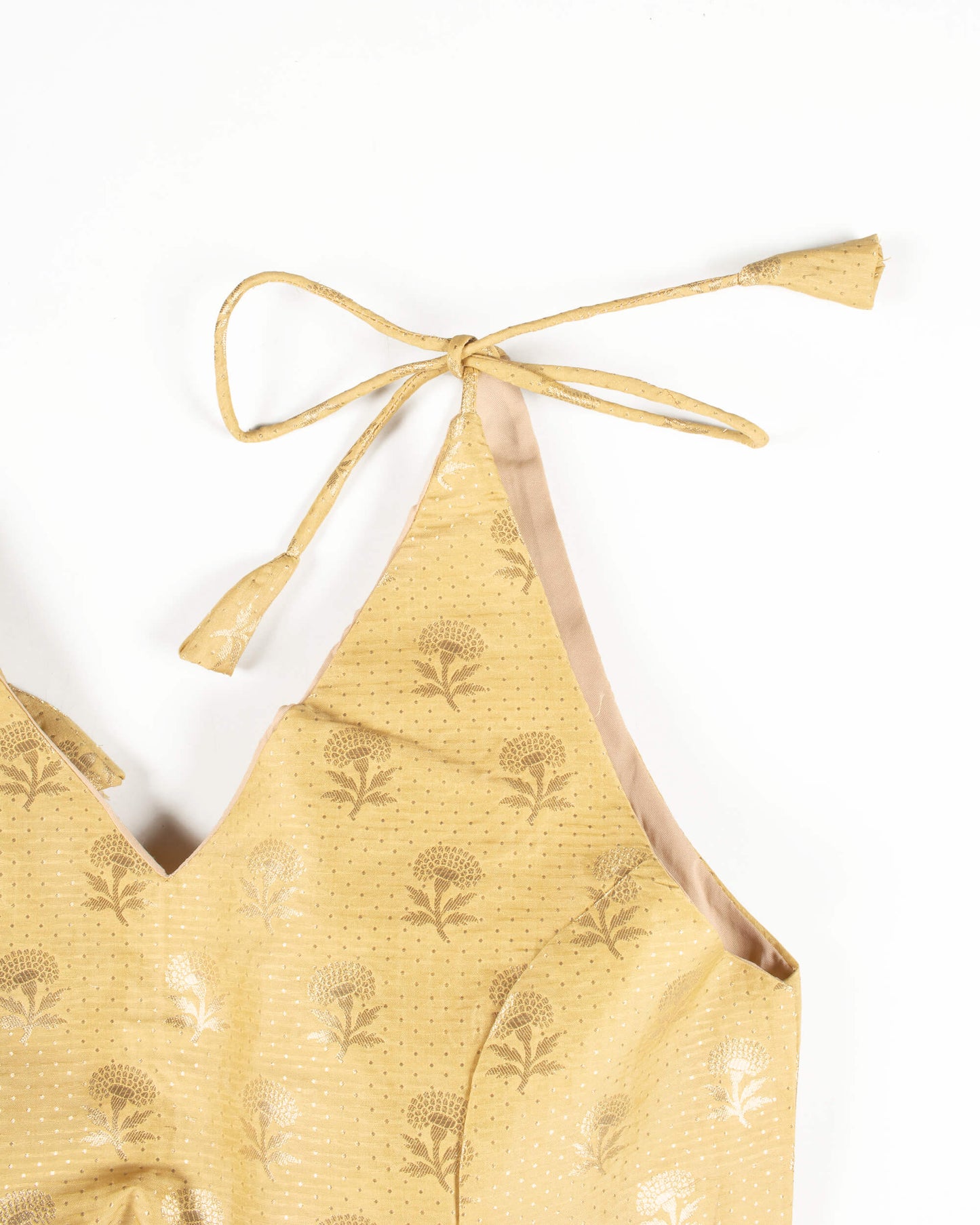 Booti Zari Jacquard Silk Spaghetti Tie Up Blouse