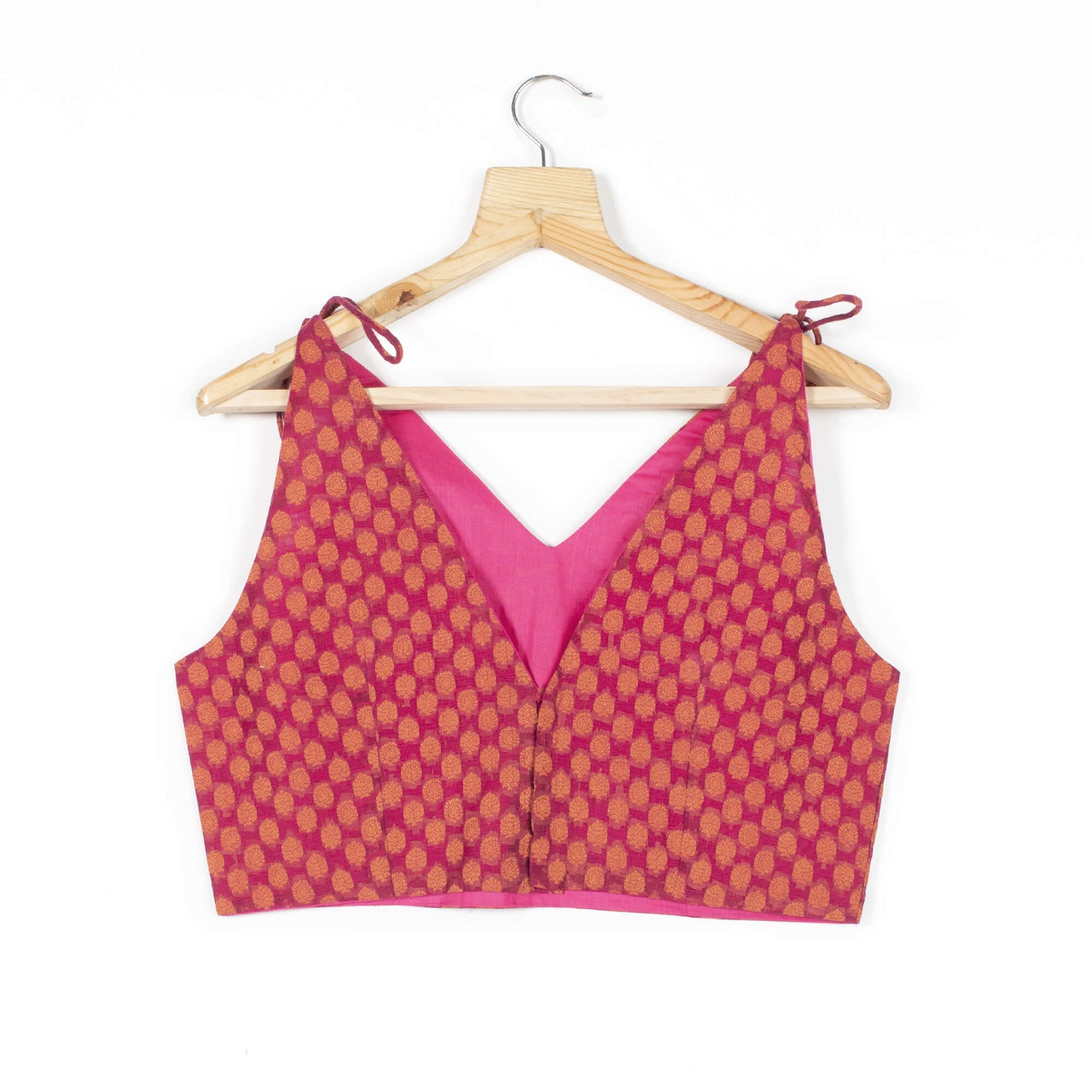 Booti Jacquard Chanderi Spaghetti Tie Up Blouse