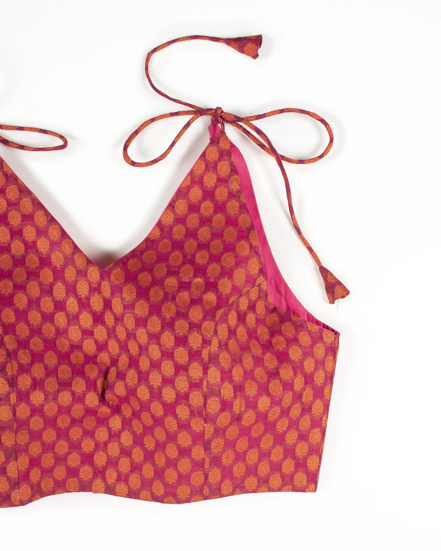 Booti Jacquard Chanderi Spaghetti Tie Up Blouse