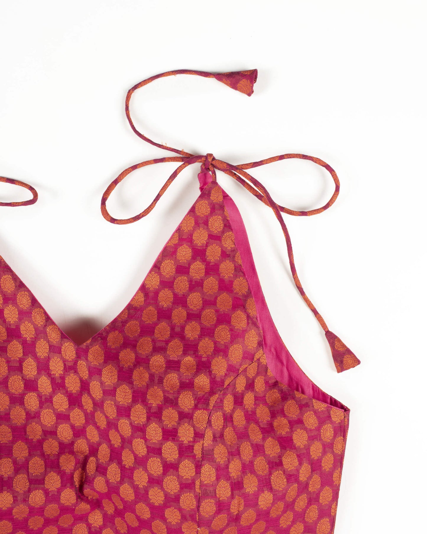 Booti Jacquard Chanderi Spaghetti Tie Up Blouse