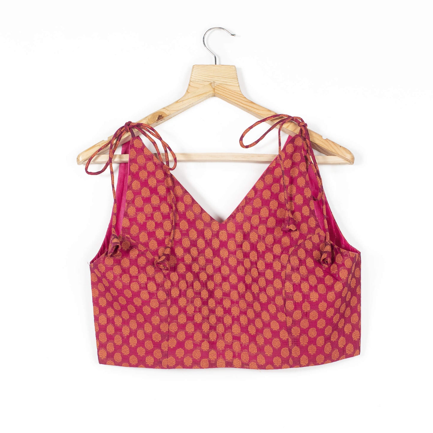 Booti Jacquard Chanderi Spaghetti Tie Up Blouse