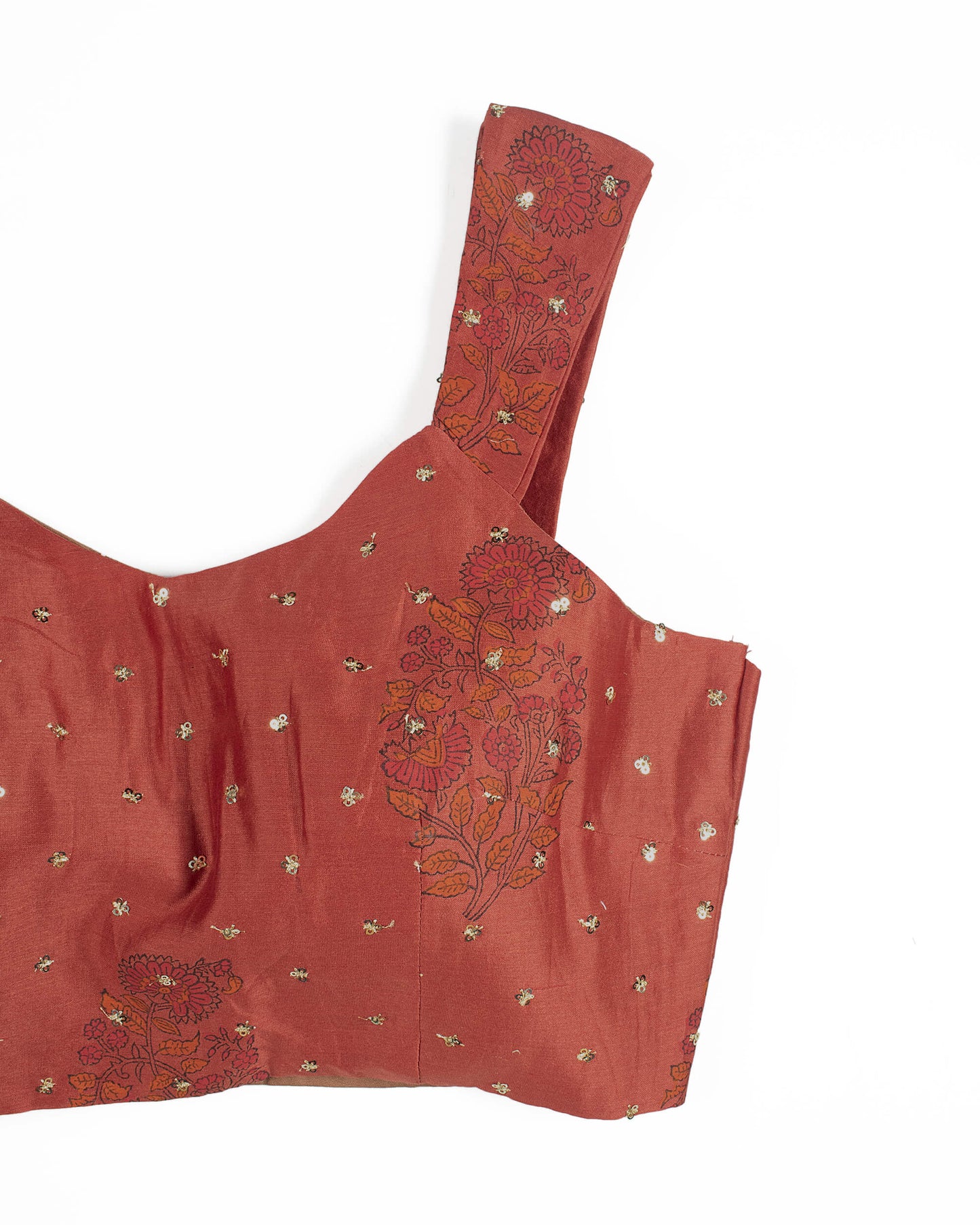 Floral Printed Sequins Banarasi Chanderi Blouse
