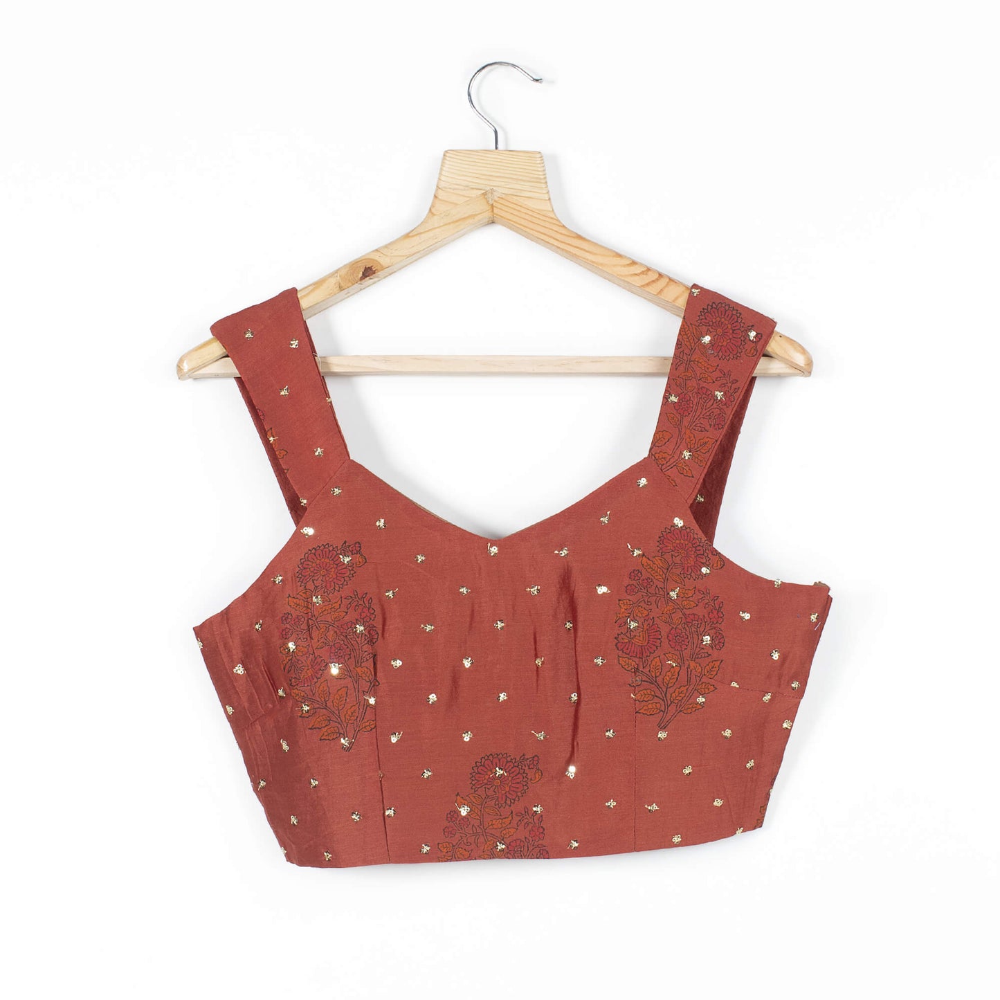 Floral Printed Sequins Banarasi Chanderi Blouse