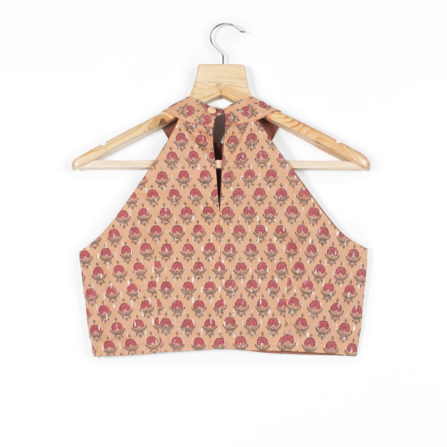 Floral Printed Cotton Lurex Halter Neck Blouse