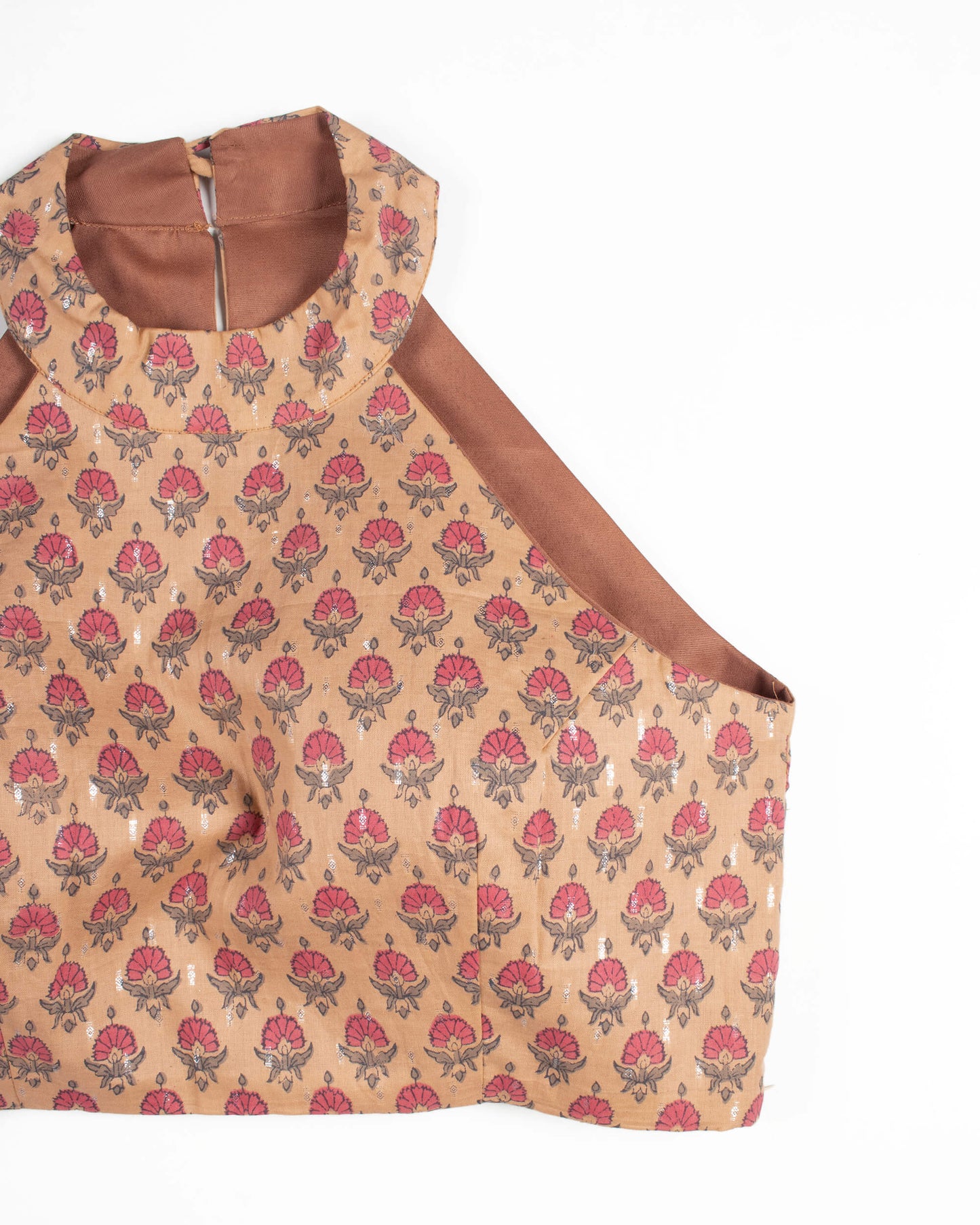 Floral Printed Cotton Lurex Halter Neck Blouse
