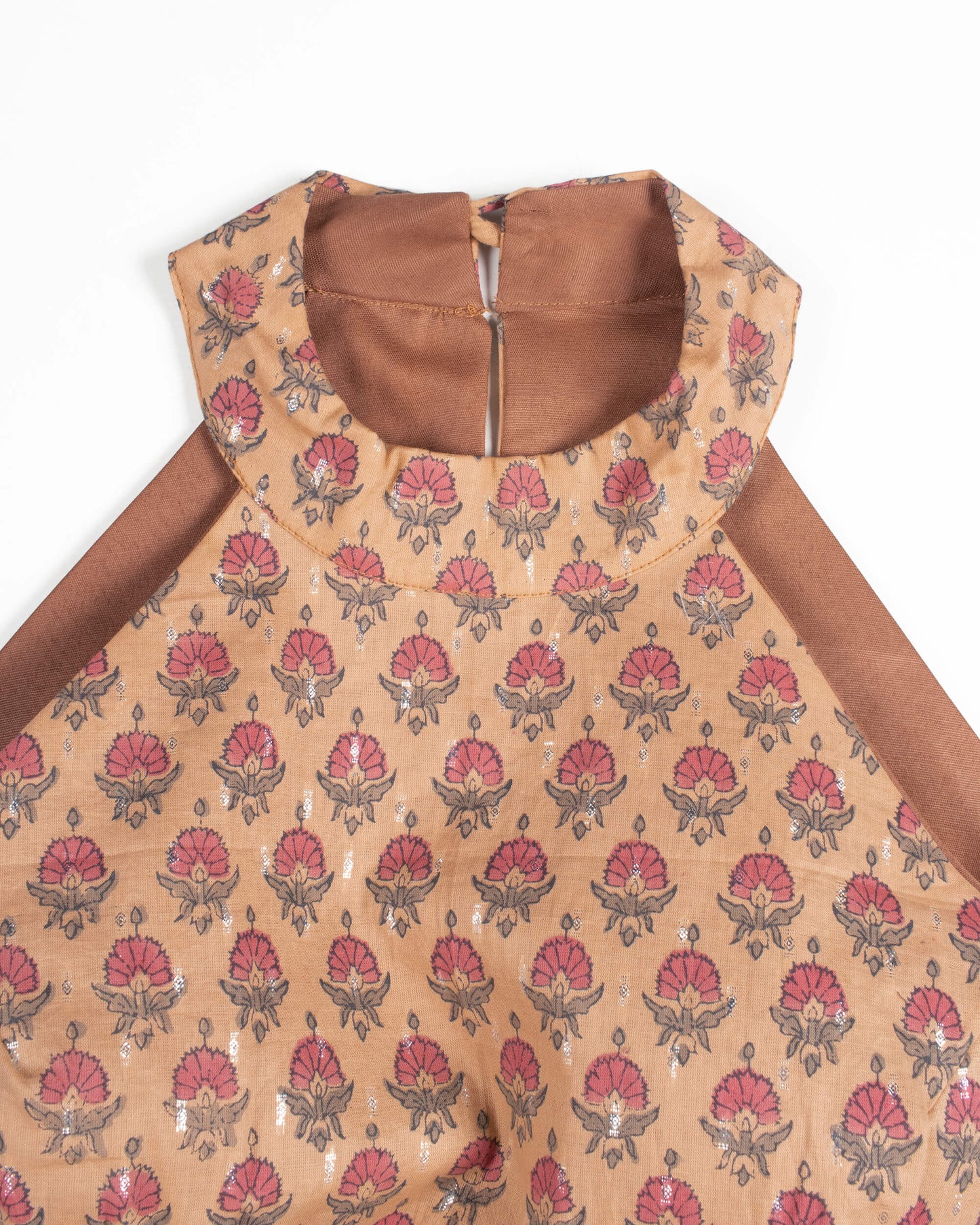Floral Printed Cotton Lurex Halter Neck Blouse