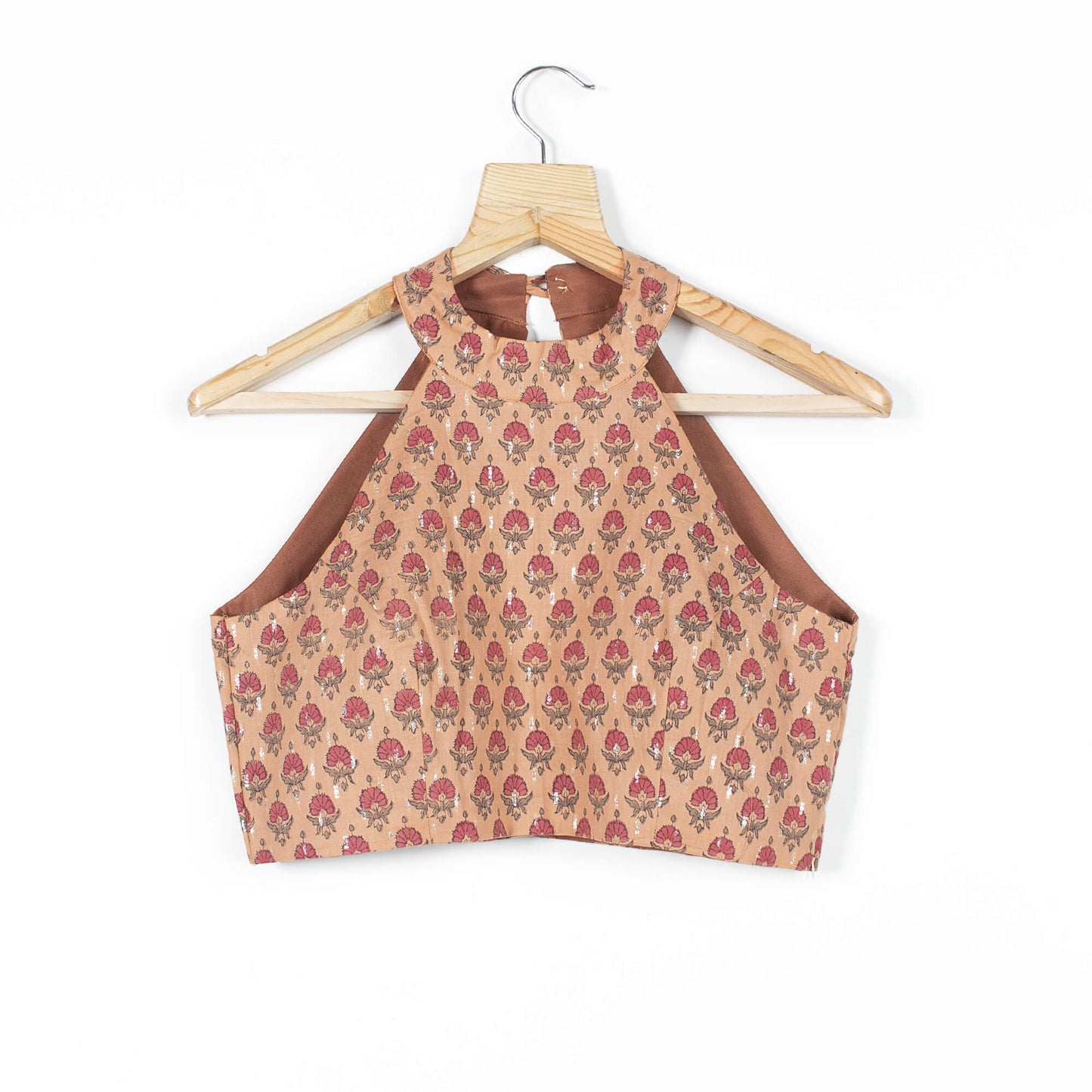 Floral Printed Cotton Lurex Halter Neck Blouse