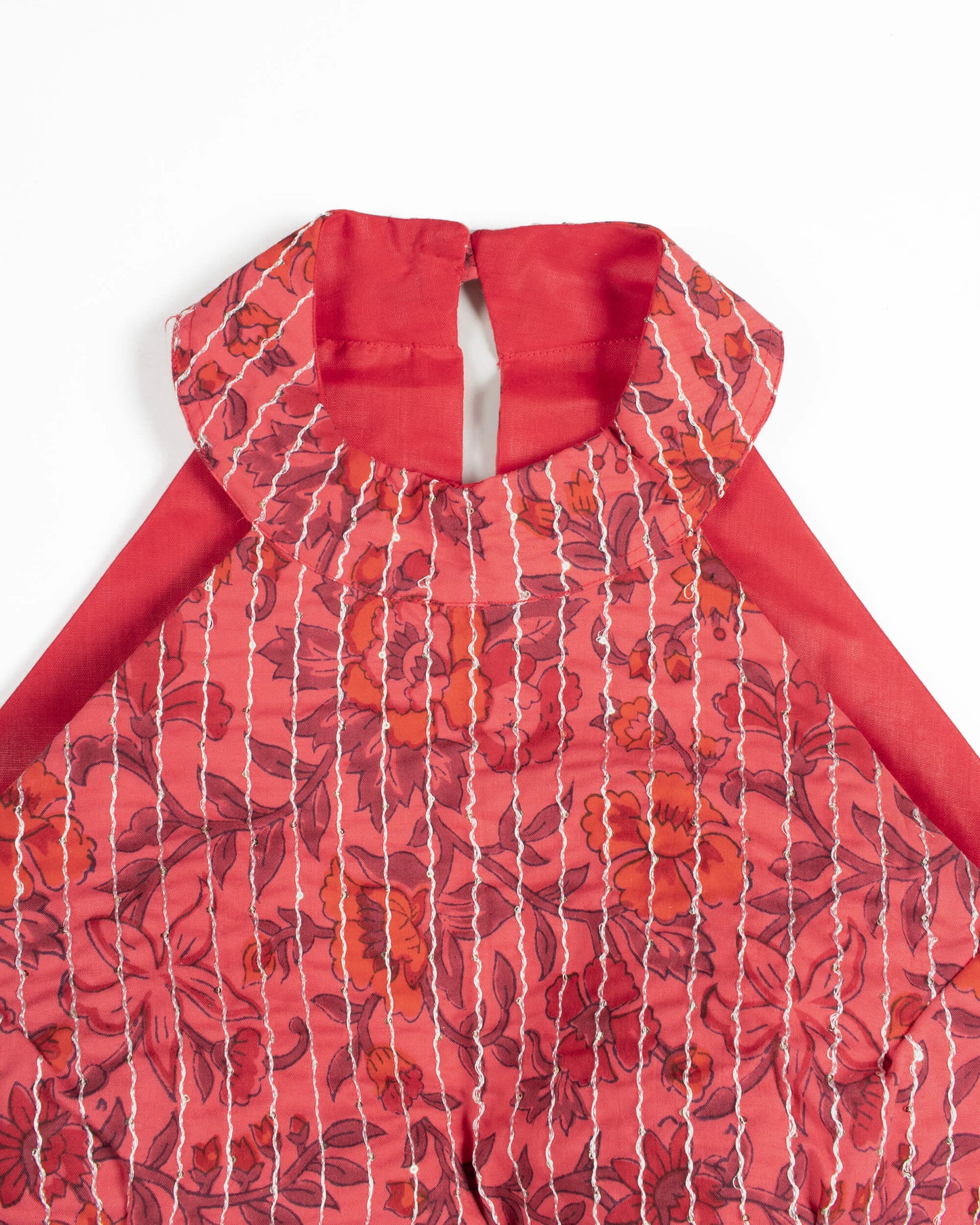 Floral Printed Sequins Cotton Halter Neck Blouse