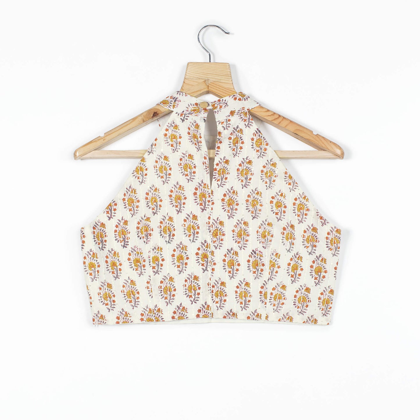 Floral Sequins Organic Cotton Halter Neck Blouse