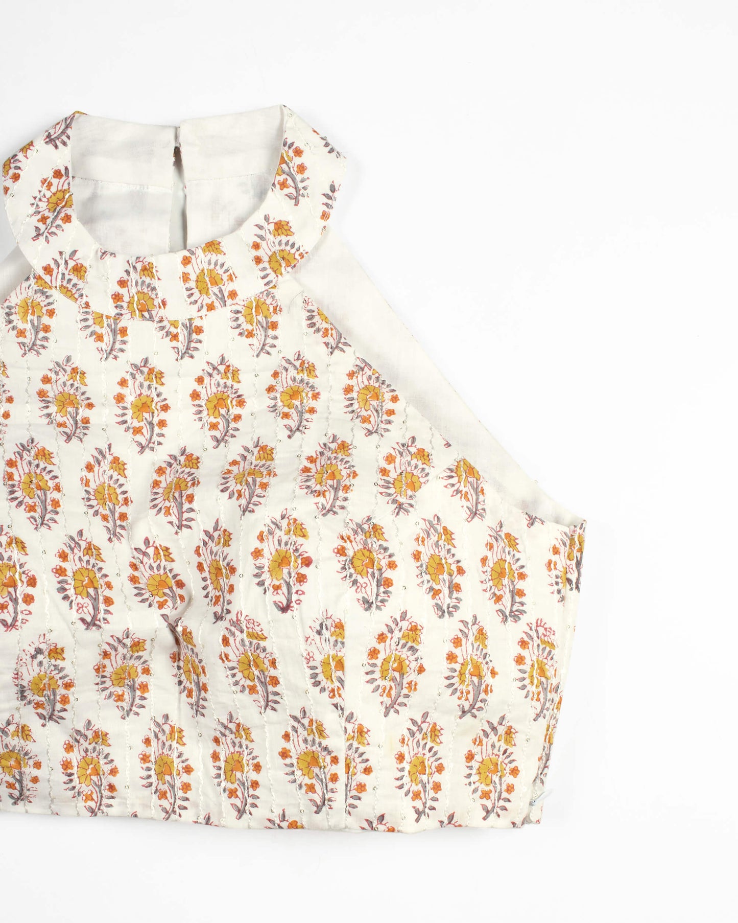 Floral Sequins Organic Cotton Halter Neck Blouse