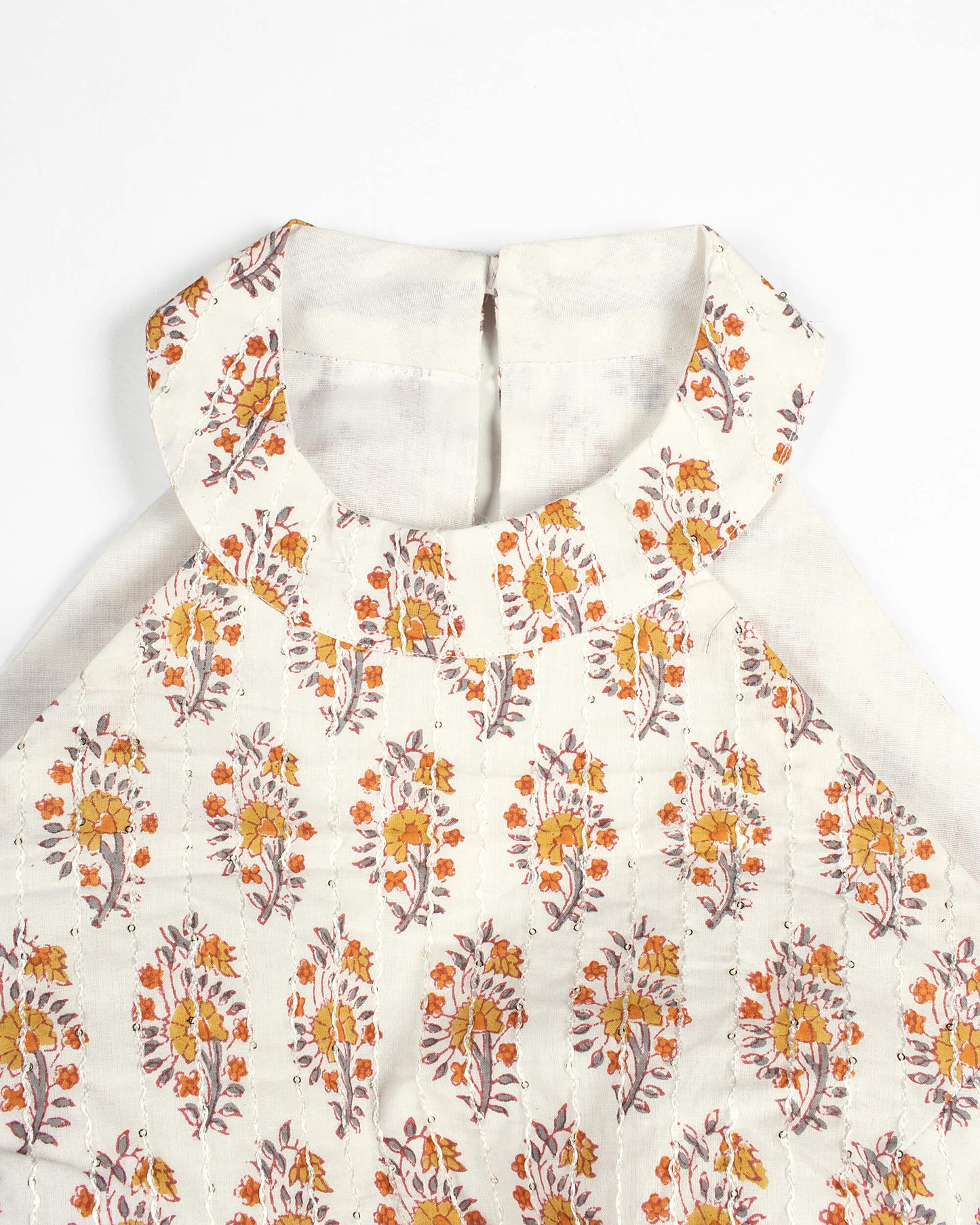 Floral Sequins Organic Cotton Halter Neck Blouse