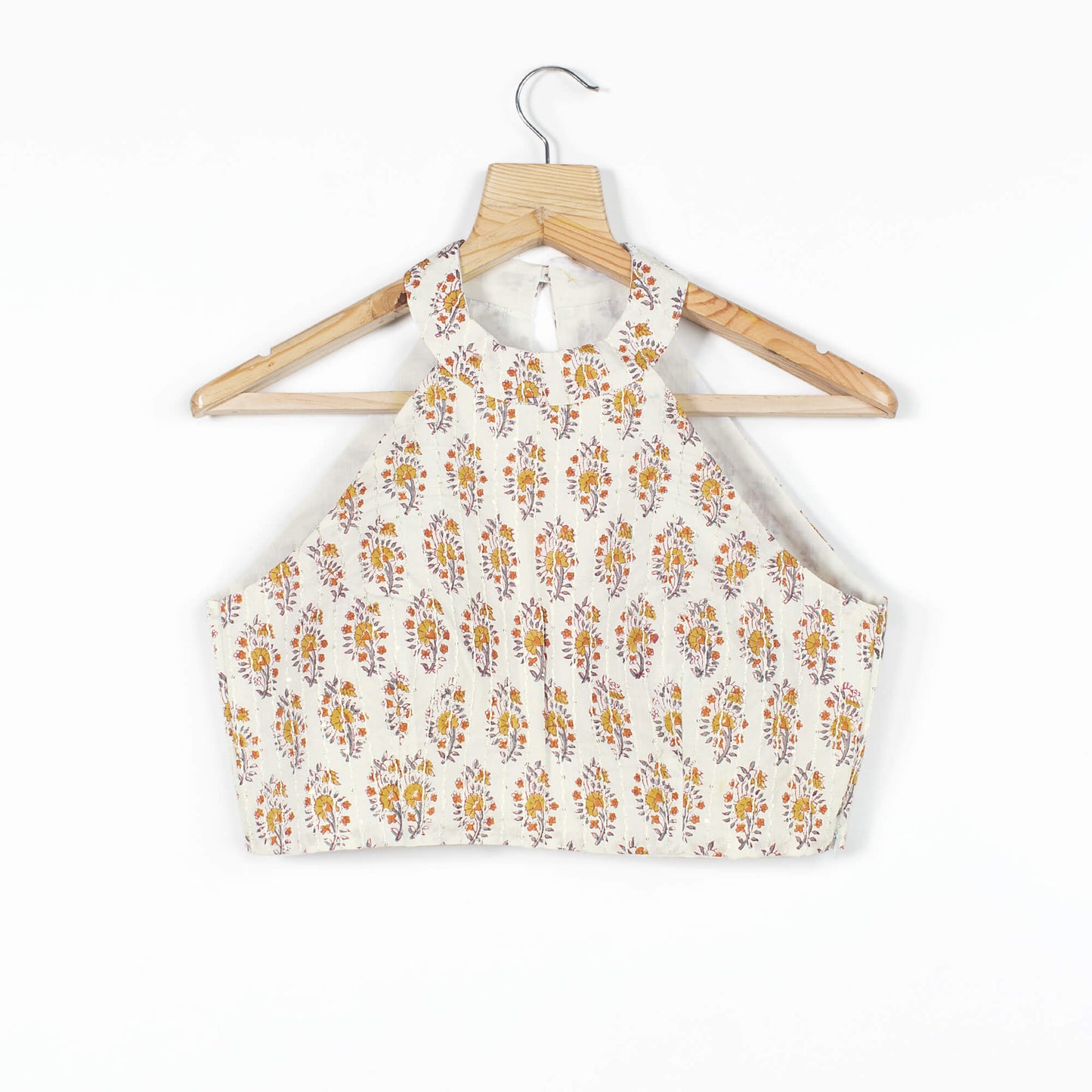 Floral Sequins Organic Cotton Halter Neck Blouse