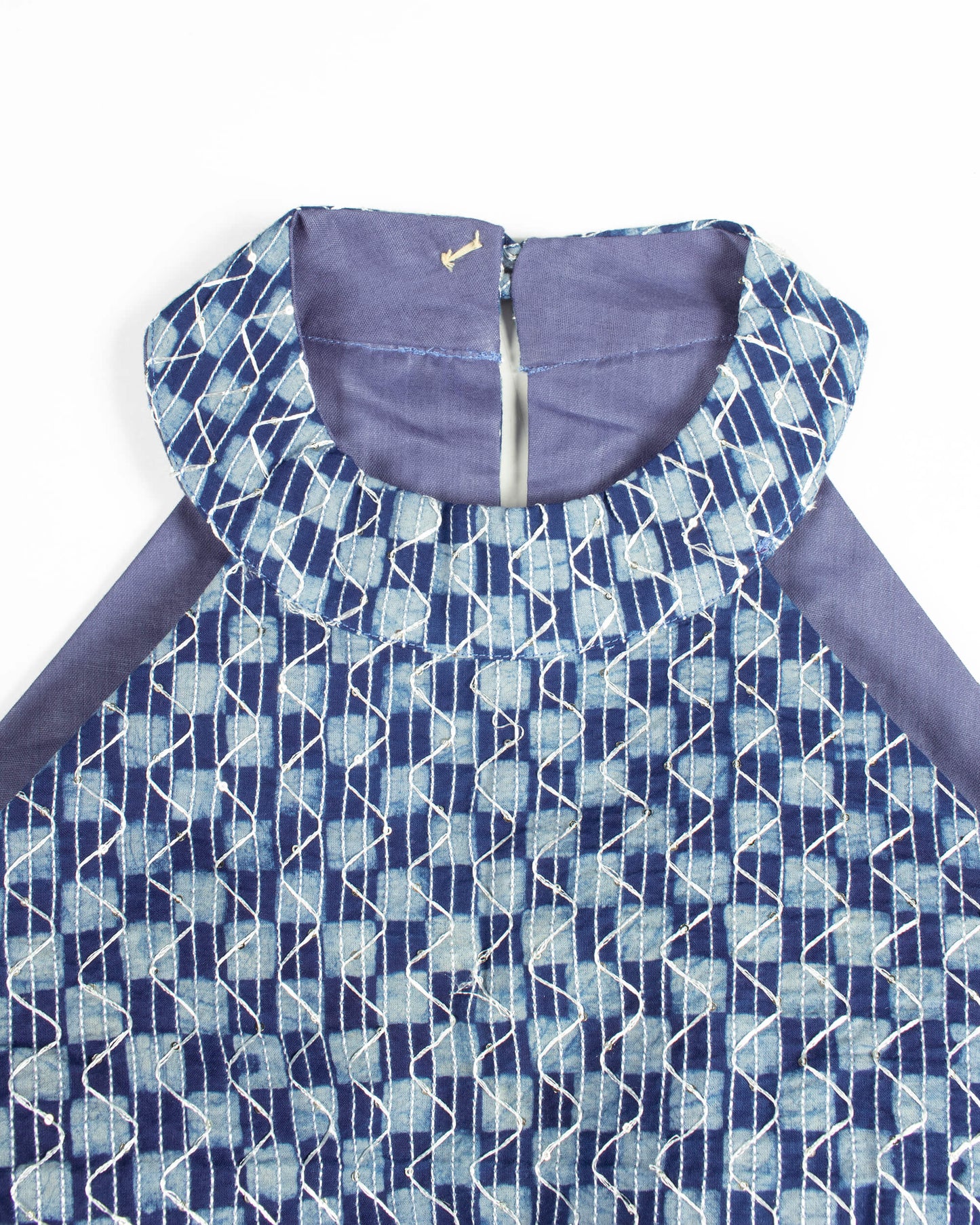 Indigo Sequins Embroidery Cotton Halter Neck Blouse