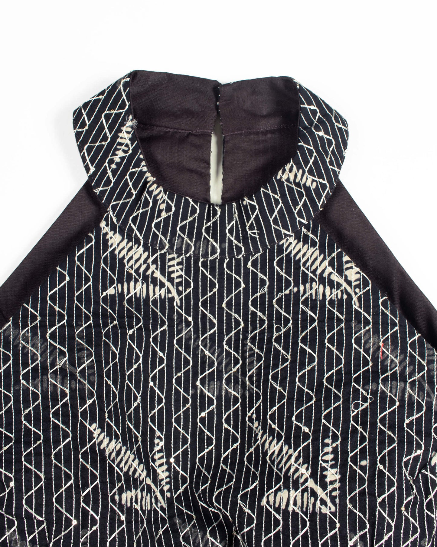 Monochrome Sequins Embroidery Cotton Halter Neck Blouse
