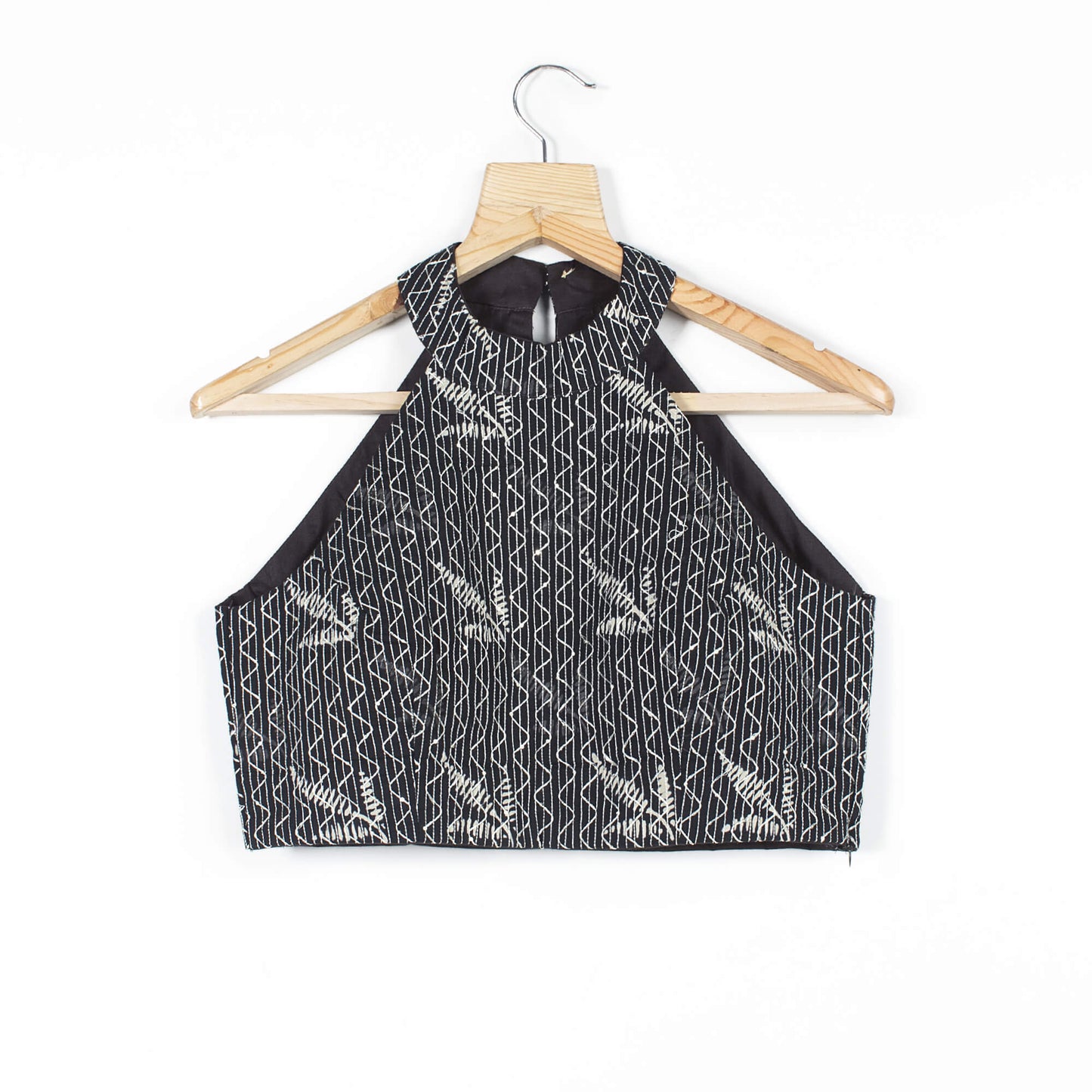 Monochrome Sequins Embroidery Cotton Halter Neck Blouse