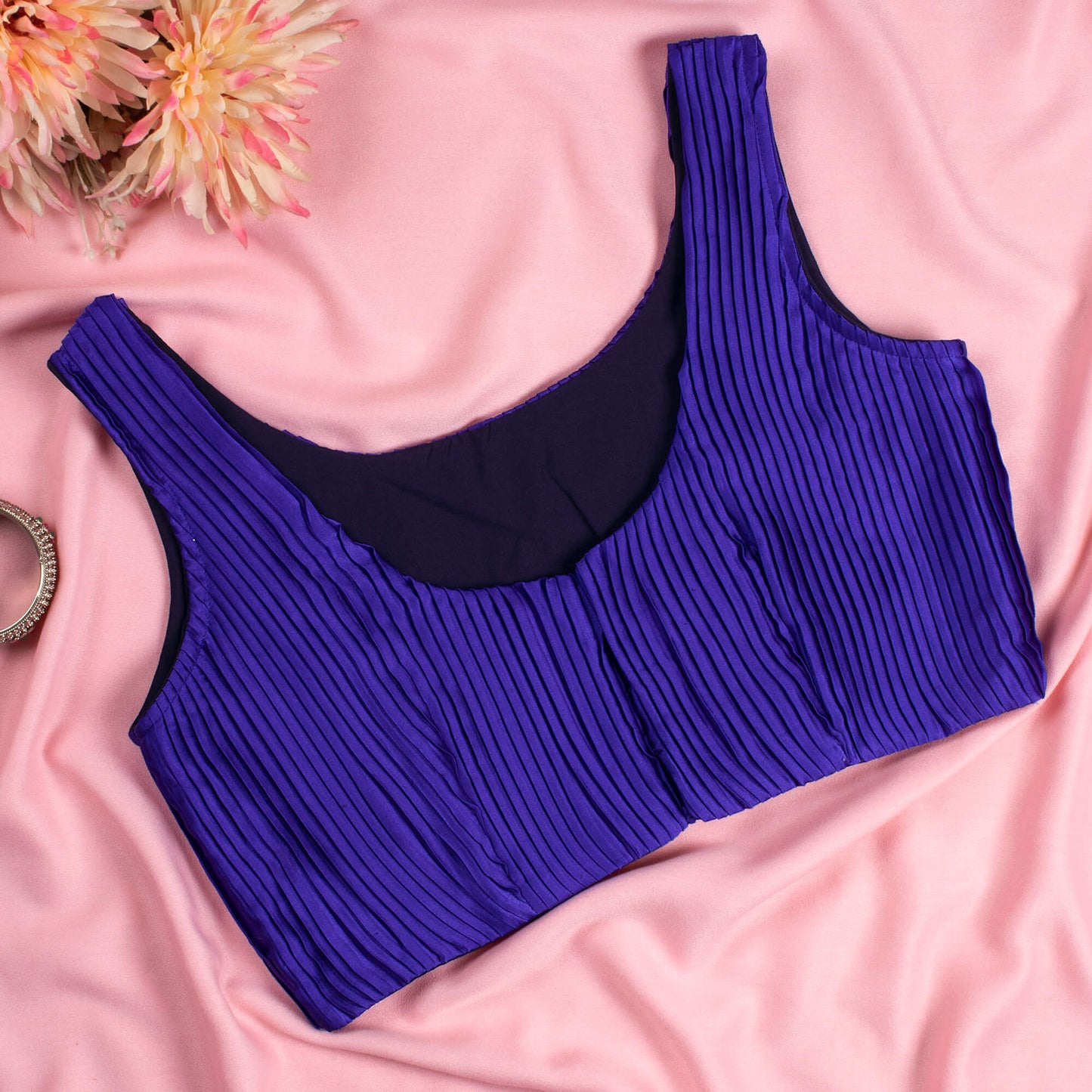 Royal Blue Pleated Satin Blouse