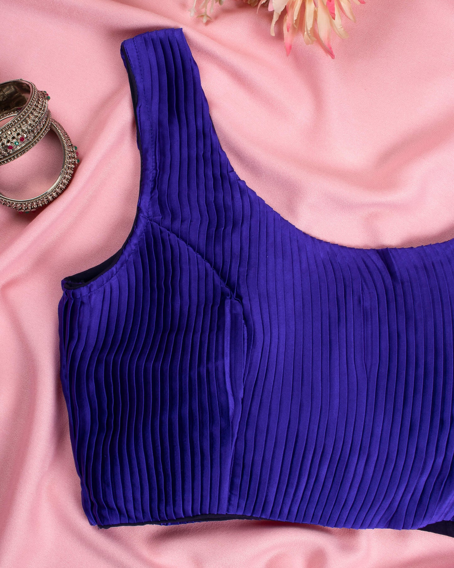 Royal Blue Pleated Satin Blouse