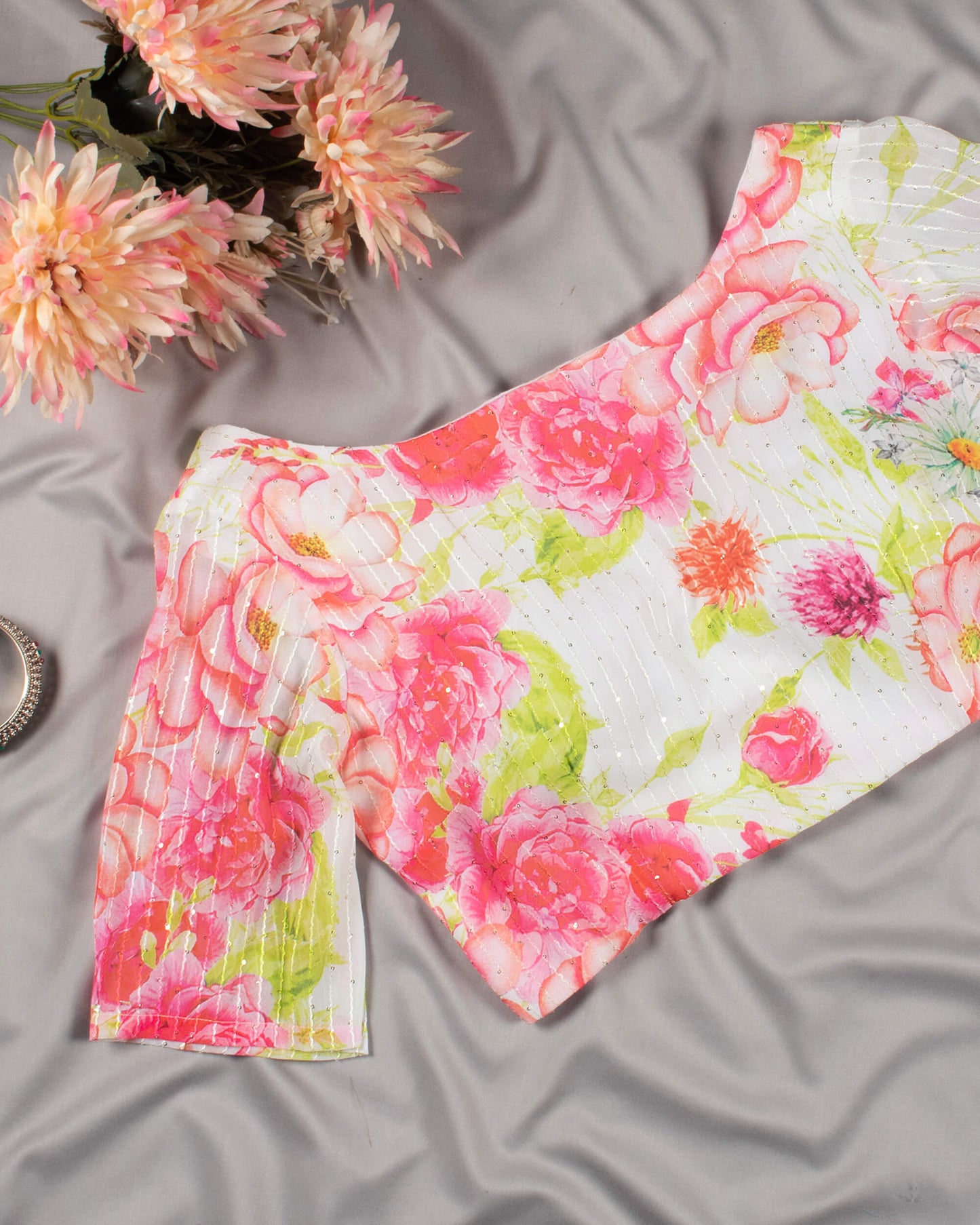 Floral Printed Sequins Georgette Blouse