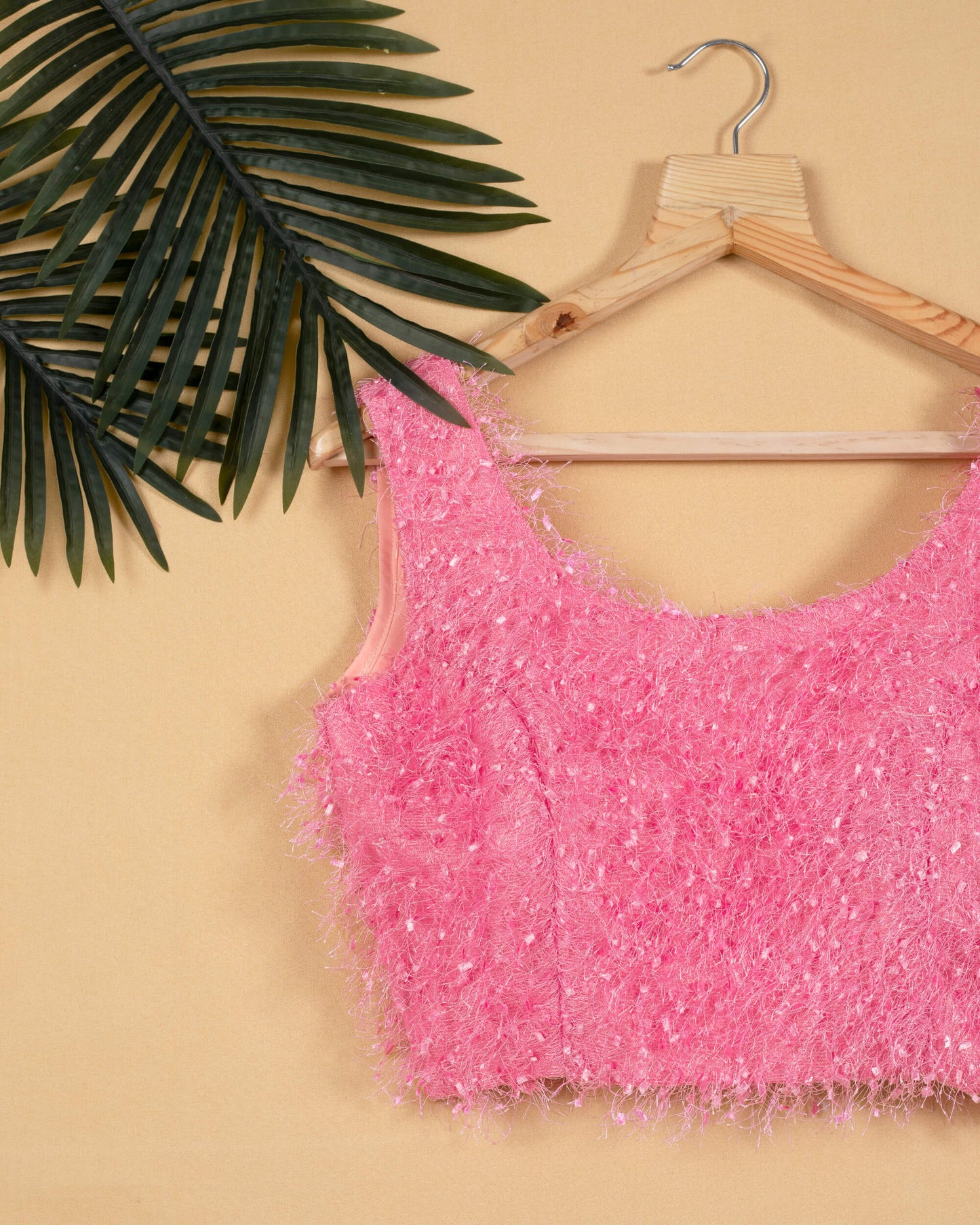 Taffy Pink Long Hair Fur Strappy Blouse