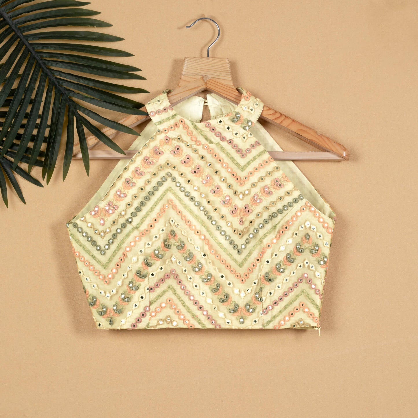 Embroidery Foil Mirror Work Halter Neck Blouse