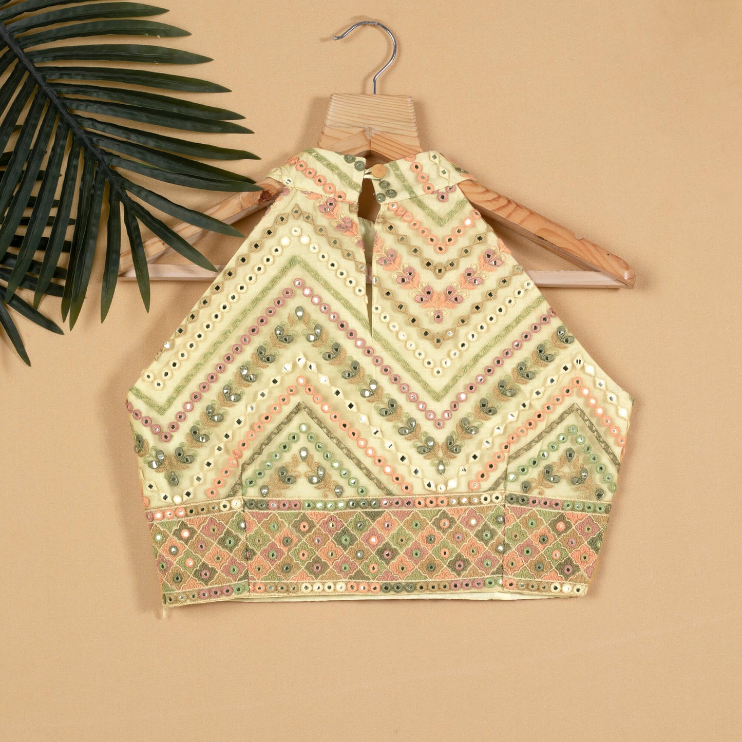 Embroidery Foil Mirror Work Halter Neck Blouse