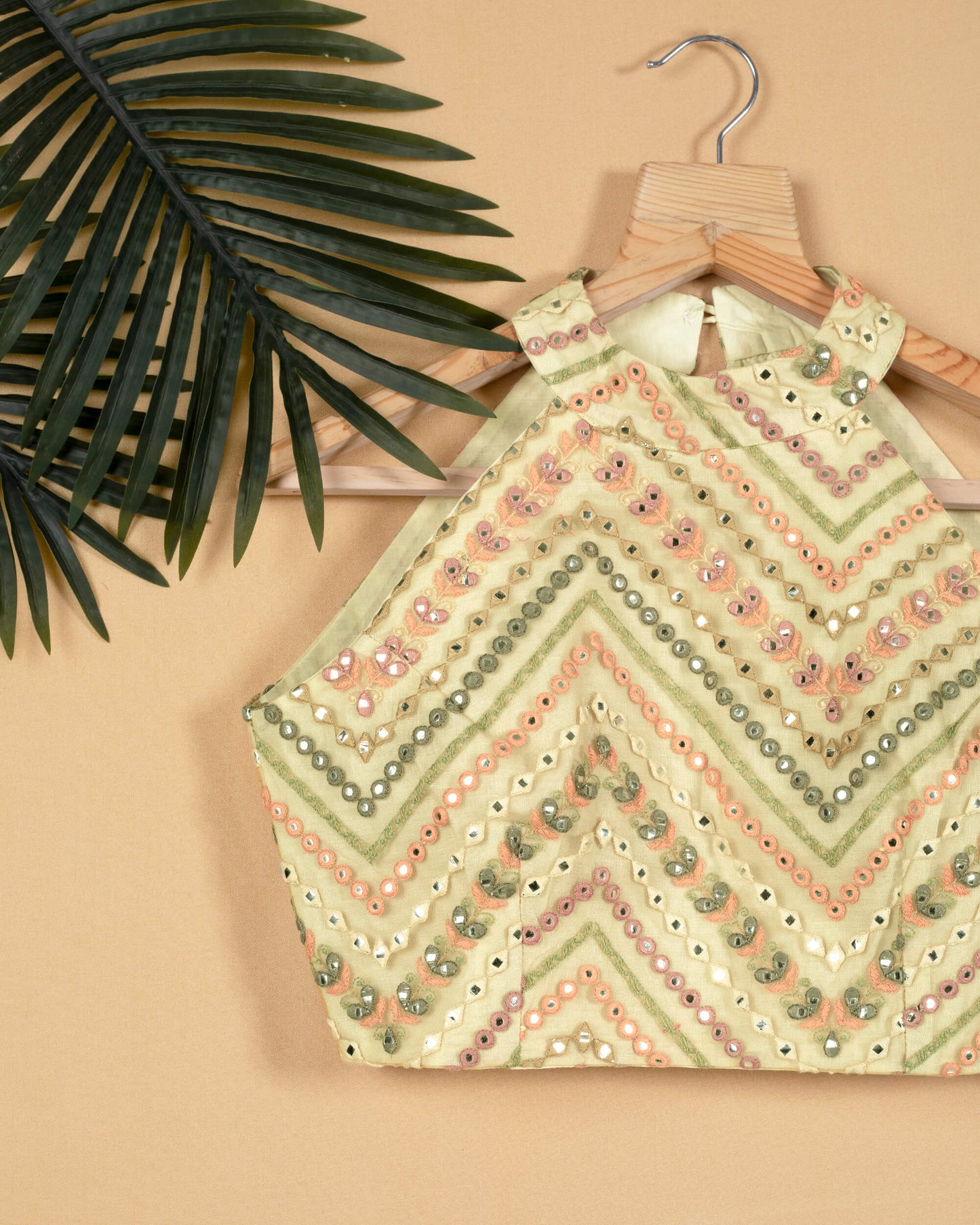 Embroidery Foil Mirror Work Halter Neck Blouse
