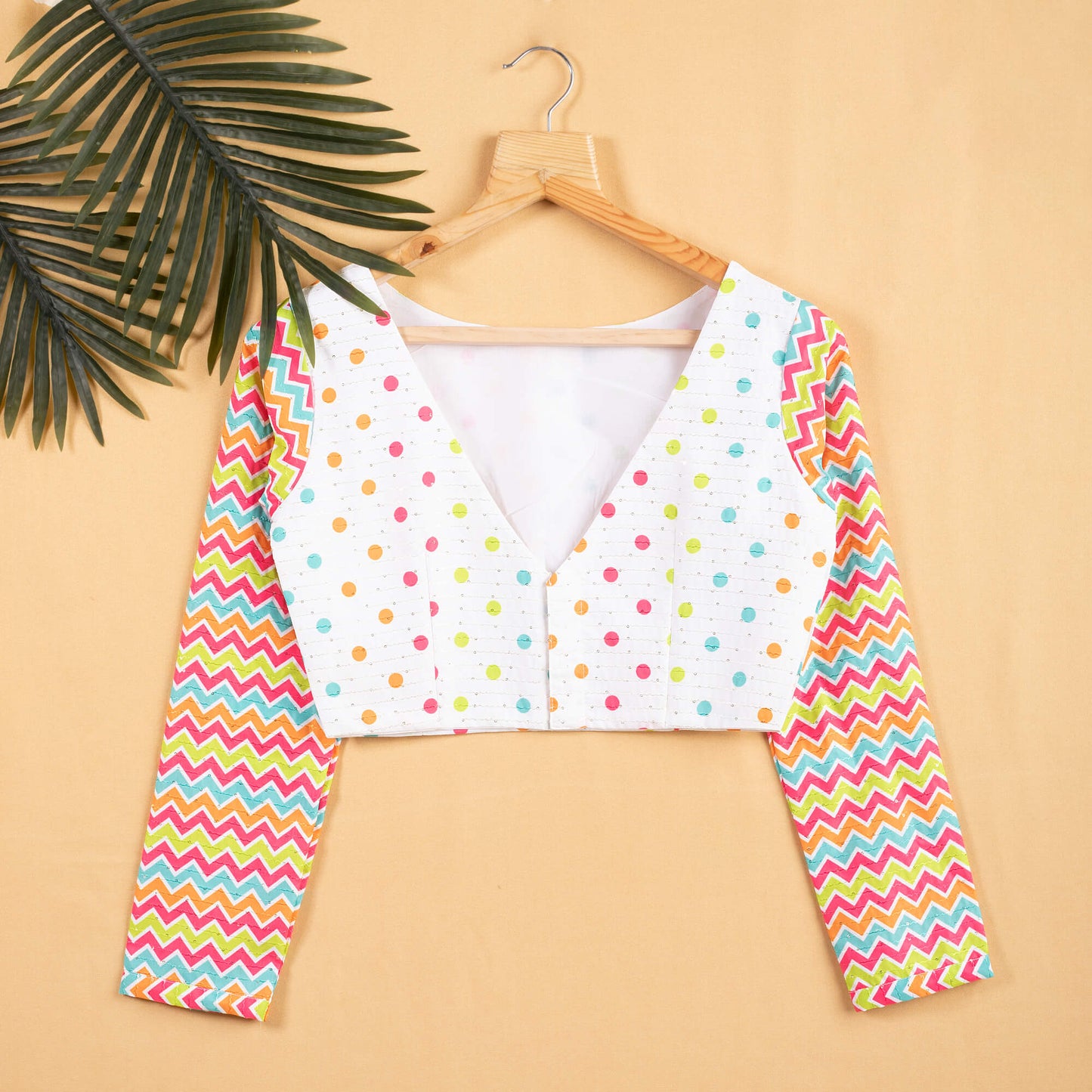 Polka Dota Chevron Sequins Embroidery Blouse