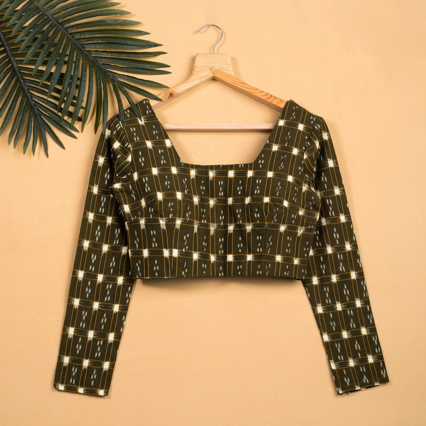 Checks Ikkat Square Neck Blouse