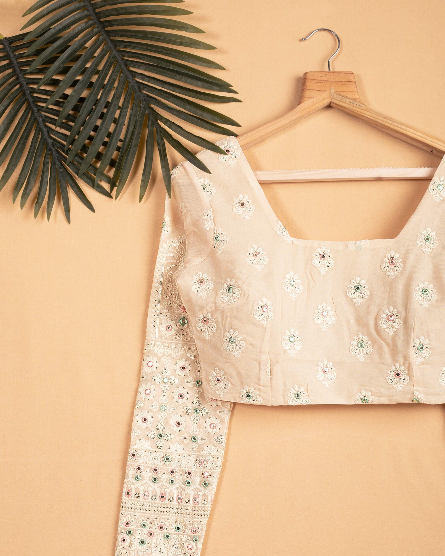 Floral Sequins Embroidery Square Neck Blouse