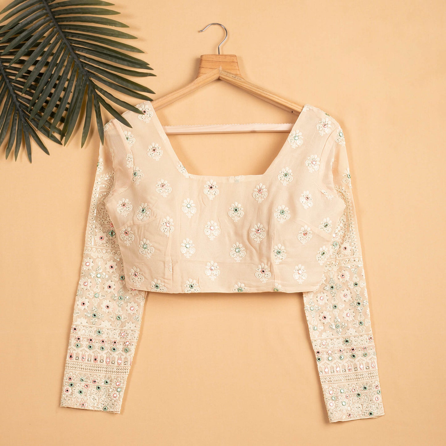 Floral Sequins Embroidery Square Neck Blouse
