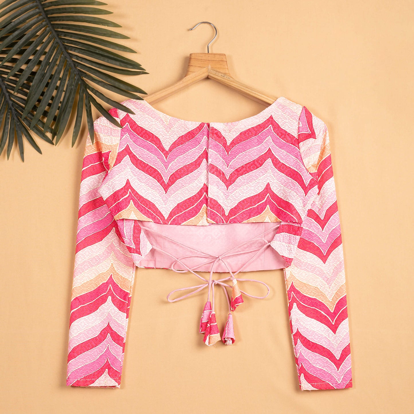 Chevron Printed Embroidery Muslin Blouse