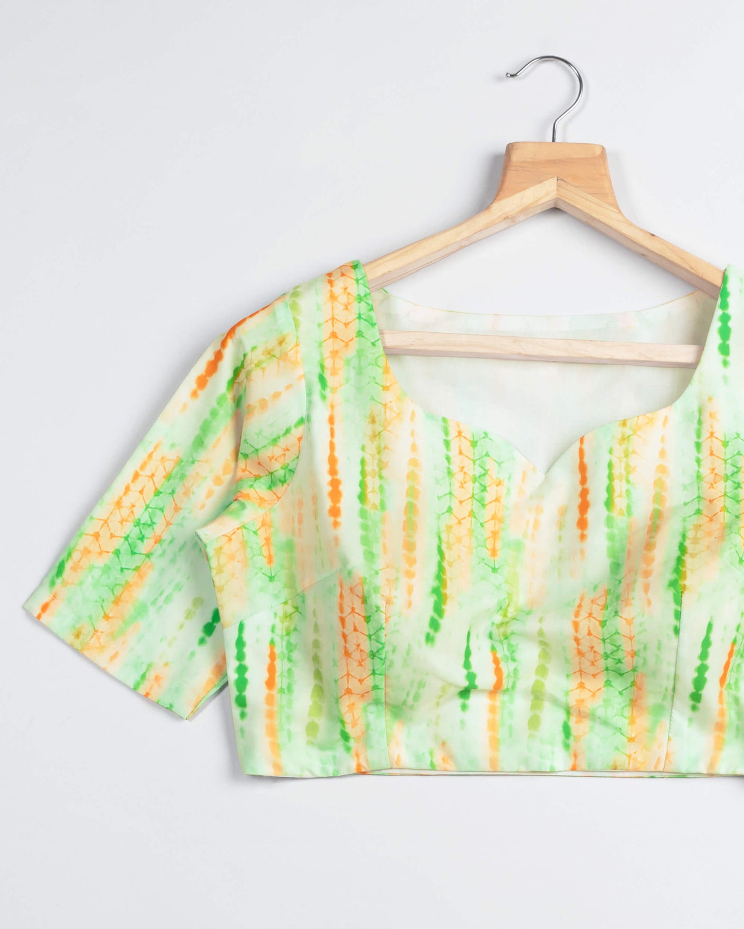 Tri Color Printed Sweetheart Neck Blouse