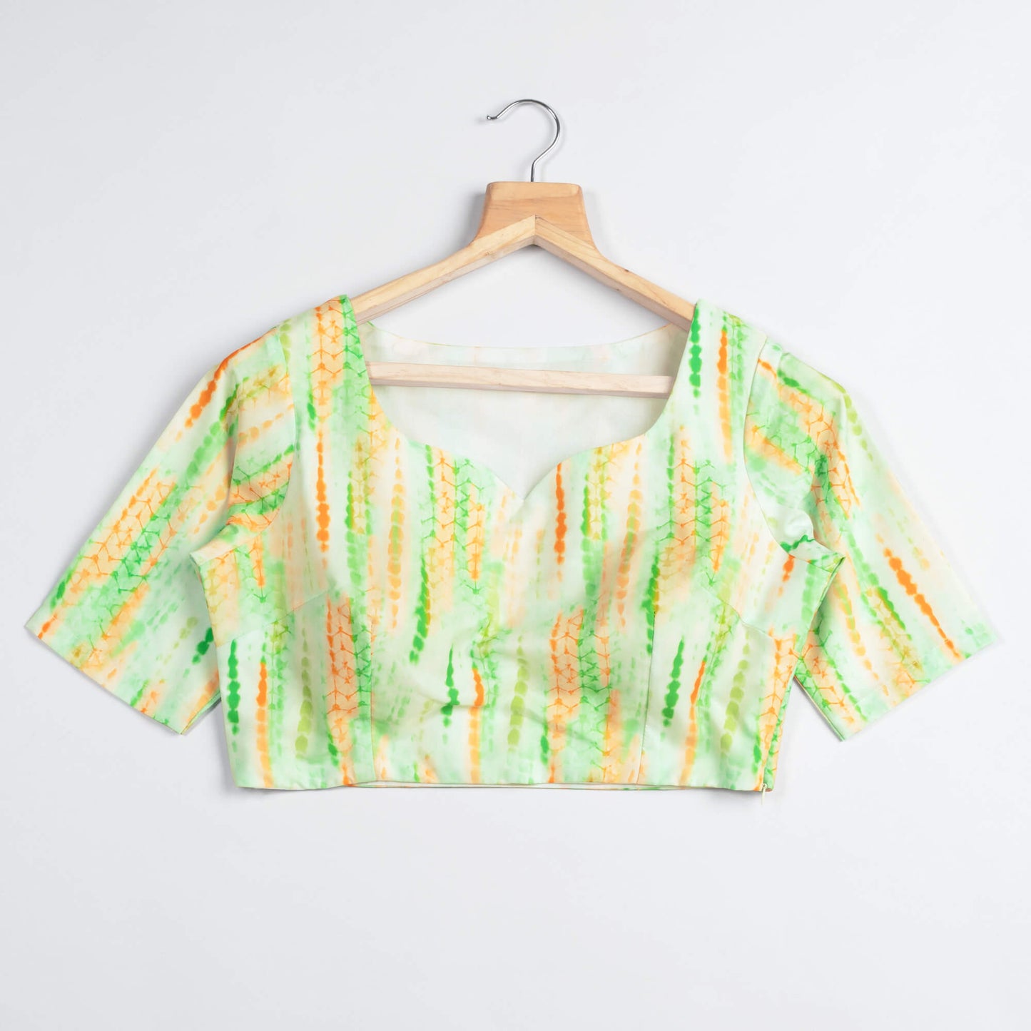 Tri Color Printed Sweetheart Neck Blouse