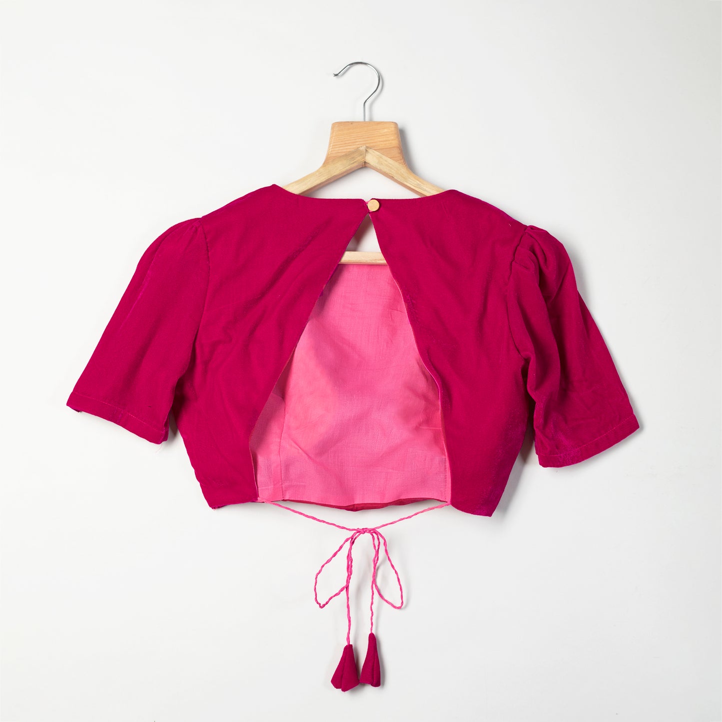 Pink Plain Velvet Backless Blouse