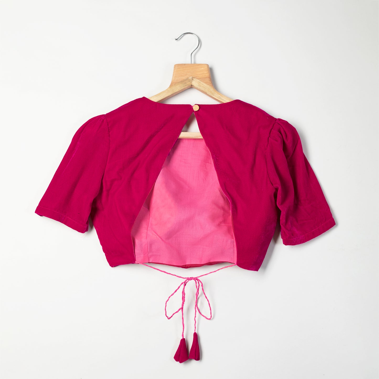 Pink Plain Velvet Backless  Blouse