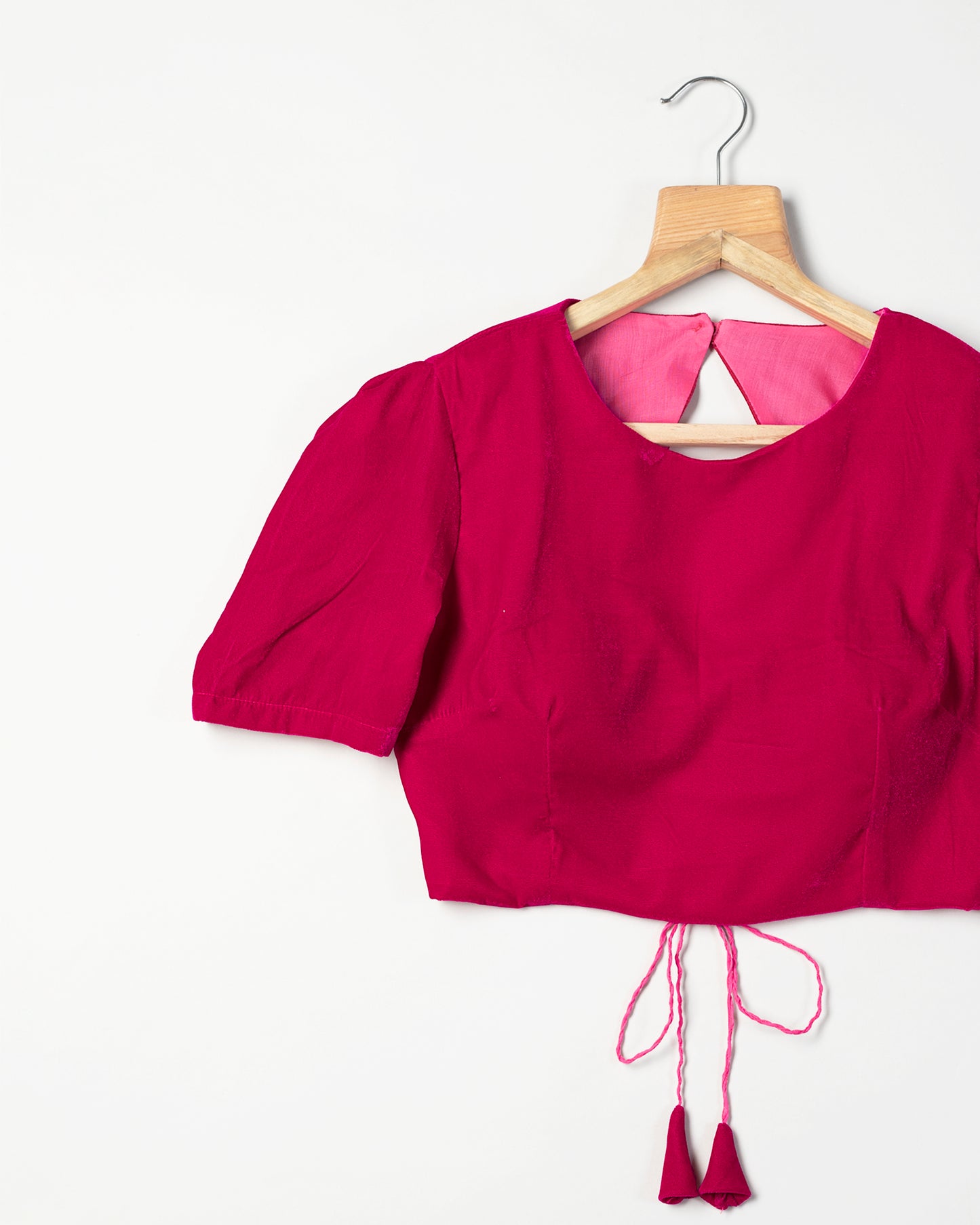 Pink Plain Velvet Backless Blouse