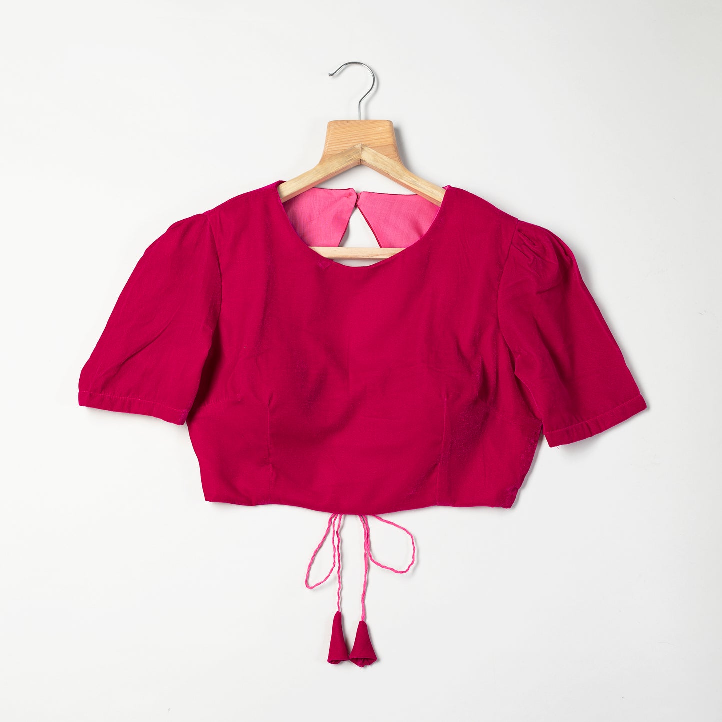 Pink Plain Velvet Backless Blouse