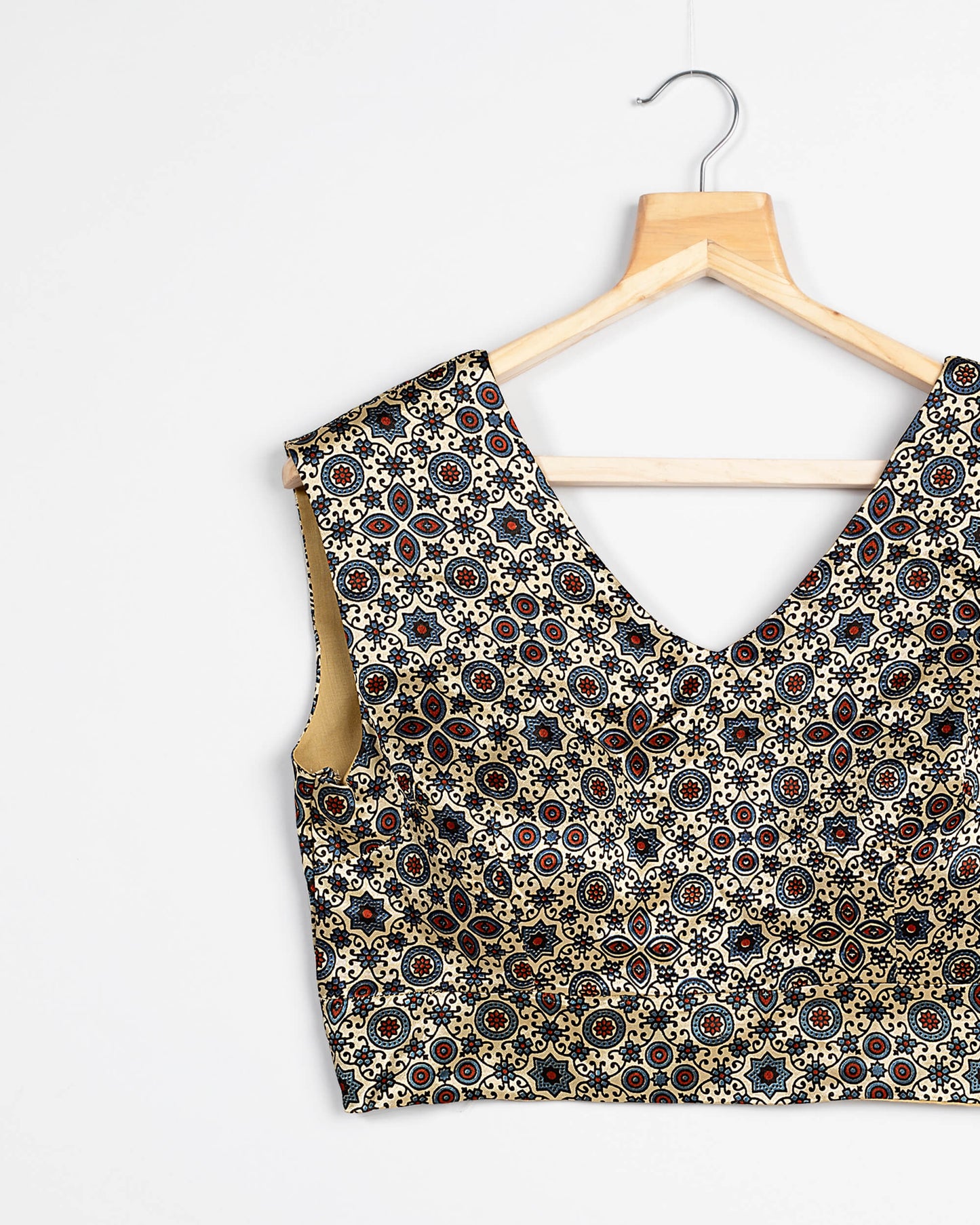 Traditional Printed V-Neck Blouse